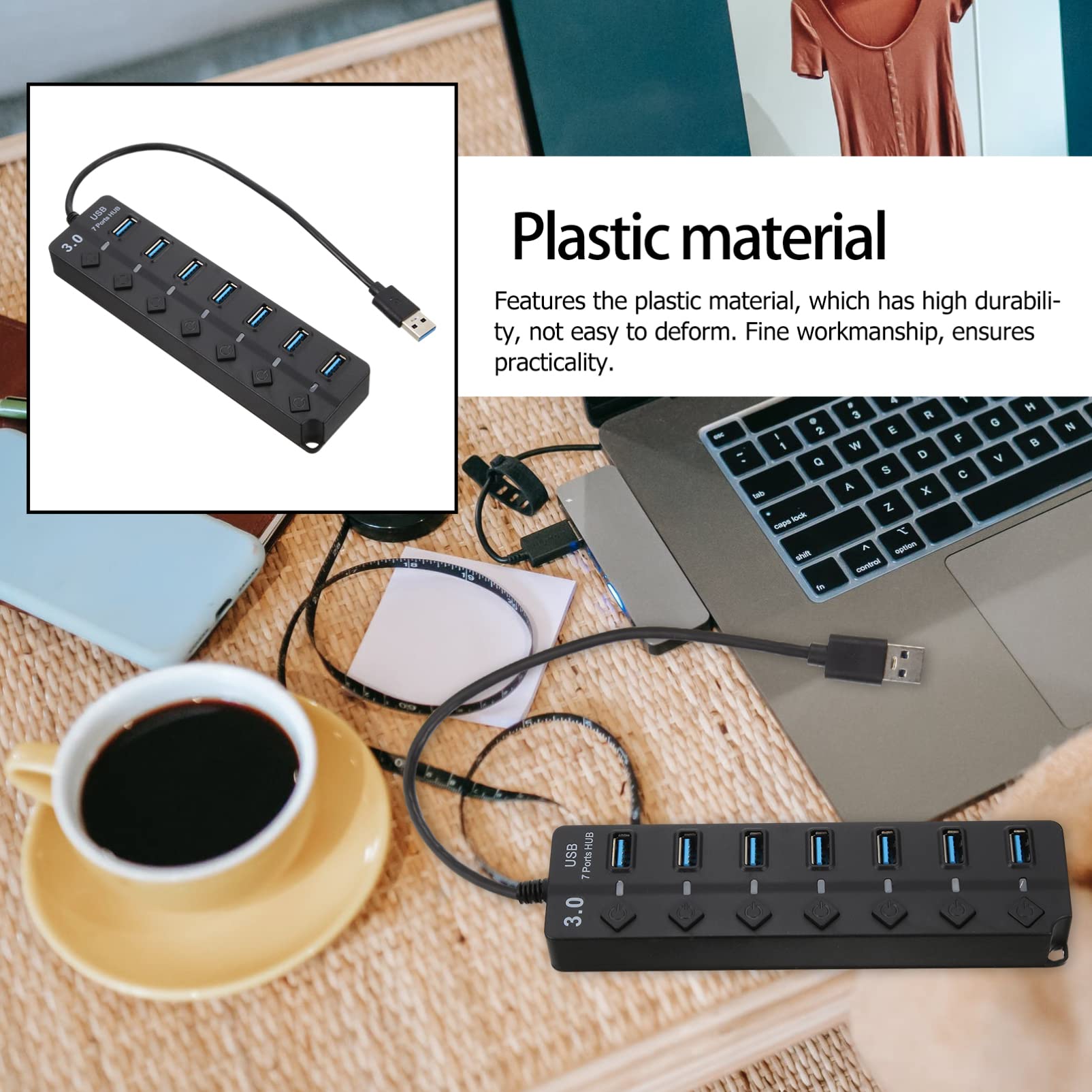 Mobestech 4-Port USB 3.0 Hub for Laptop - High-Speed Data Transfer USB Splitter with LED Indicators - Perfect for Home Office, Gaming & Multi-Device Charging