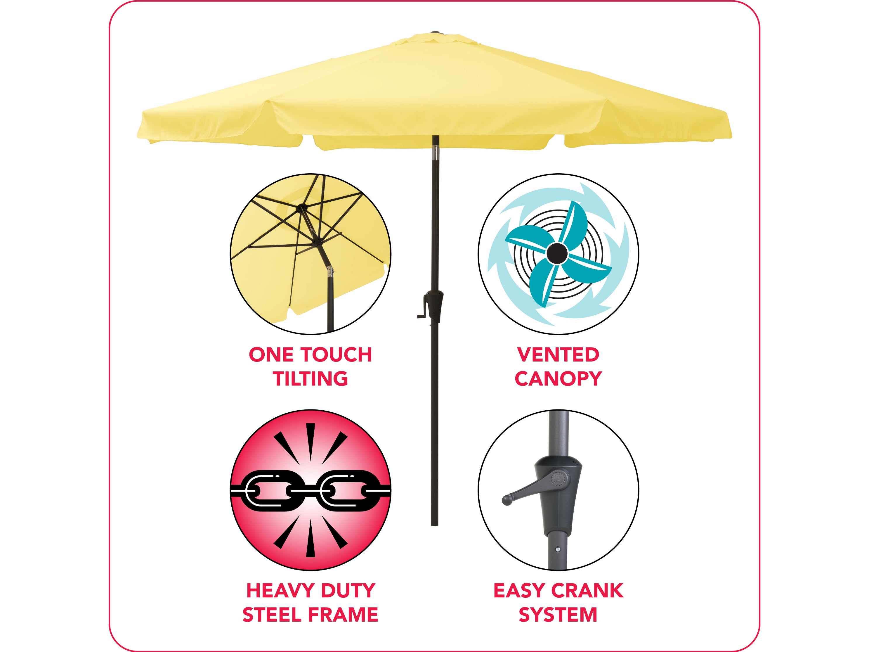 10ft Round Yellow Patio Umbrella - Outdoor Sun Shade for Pool, Garden, and Backyard - Waterproof & Windproof Cantilever Umbrella with Crank Handle