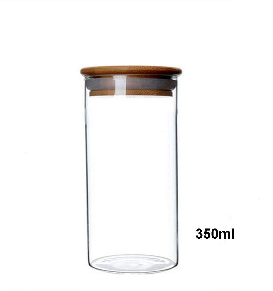 2PCS Clear Glass Food Storage Jars with Airtight Wooden Lids & Silicone Seal - 350ml/11.7oz Kitchen Canisters for Coffee Beans, Tea, Sugar, Candy, Spices - Perfect for Pantry Organization & Countertop Display