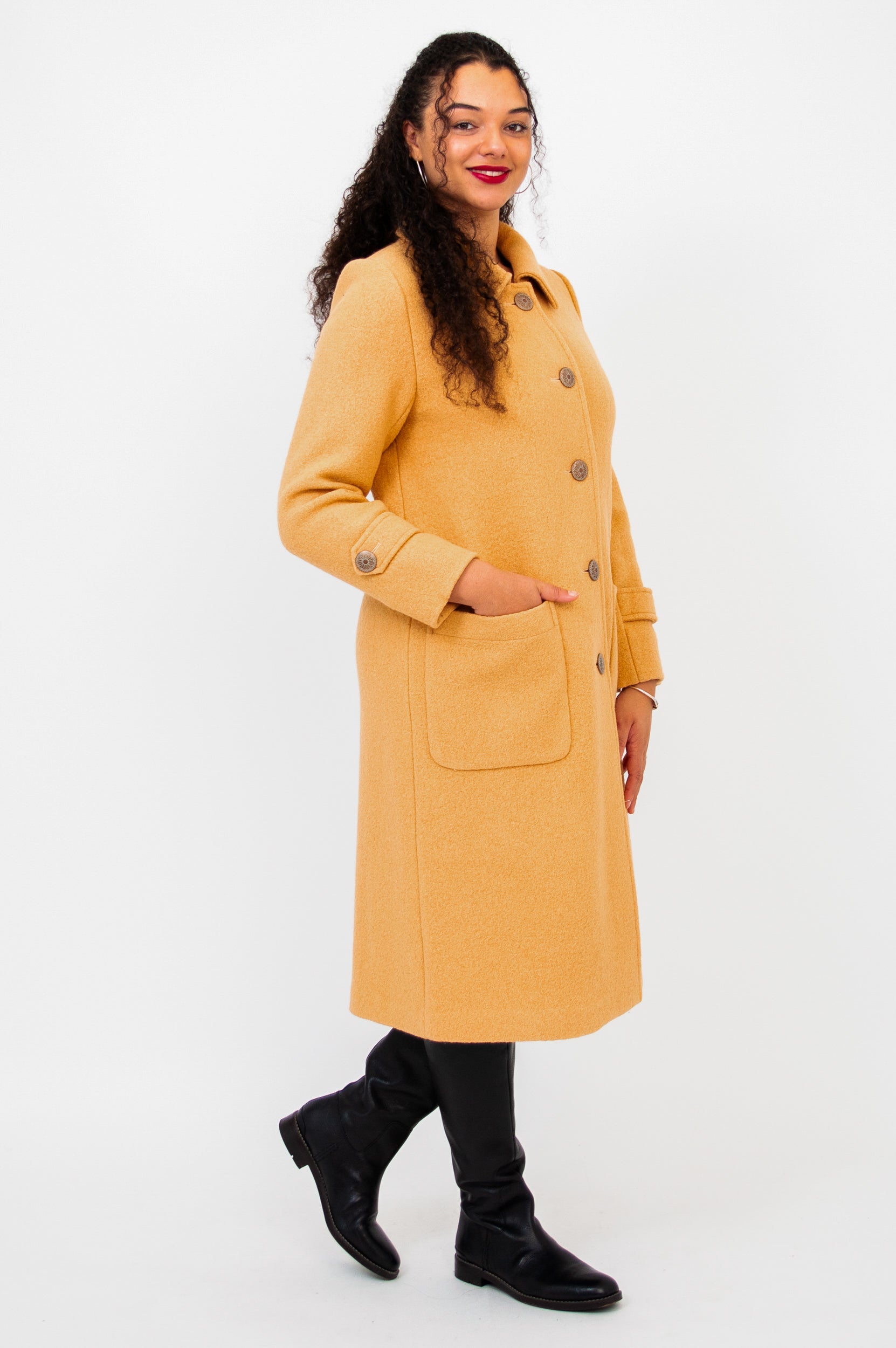 Edna Coat Women's Boiled Wool Jacket in Latte Color - Perfect for Fall and Winter Outerwear, Office Wear & Casual Outfits