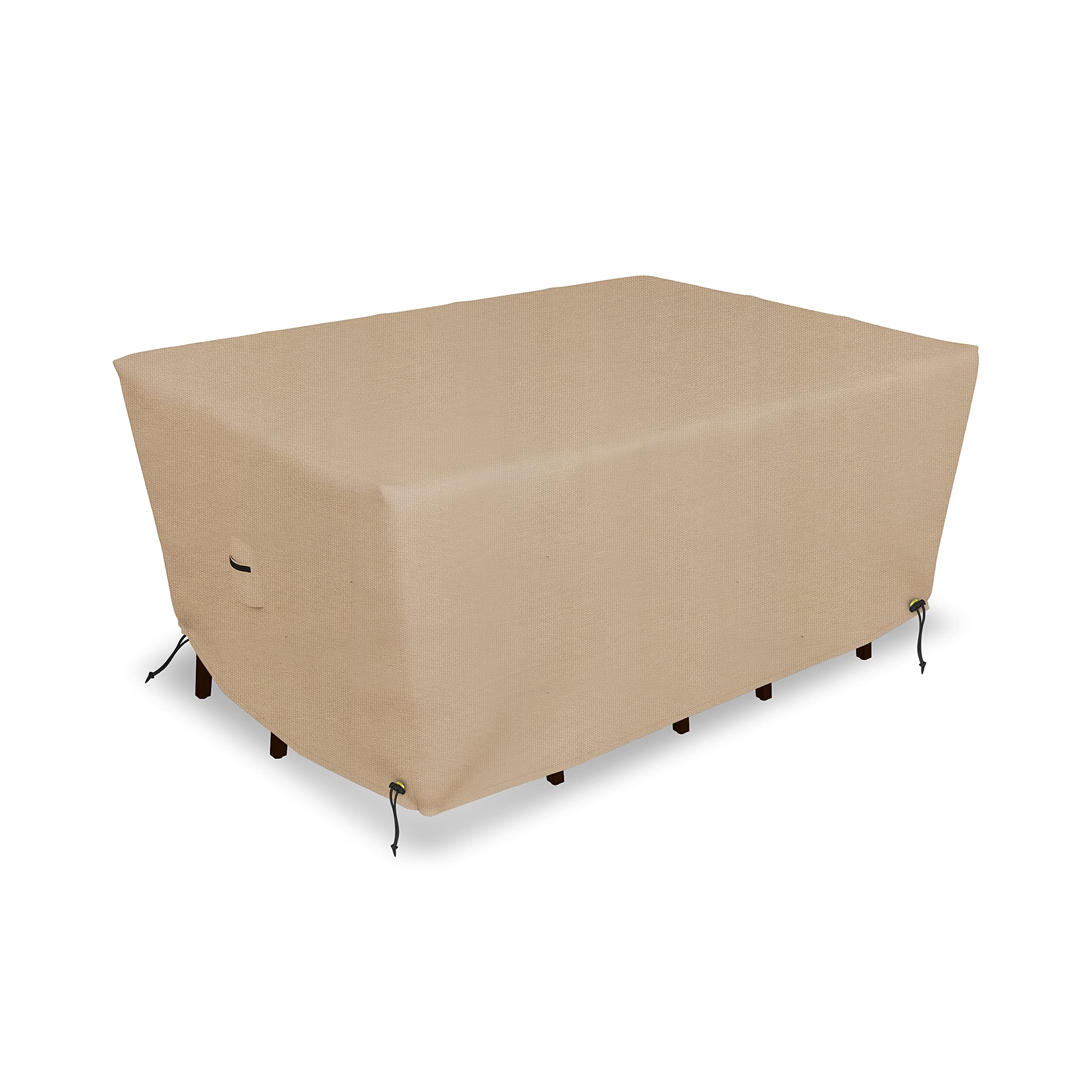 **600D Polyester Oxford Waterproof Patio Table & Chair Set Cover - Heavy Duty Outdoor Dining Table Cover with Padded Handles, Air Vents & Drawstring (Beige, 108”L x 82”W x 23”H) - Perfect for Backyard, Garden & Poolside Protection**
