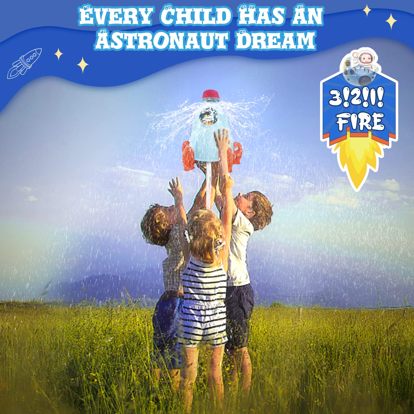 Rocket Design Water Powered Sprinkler for Kids - Outdoor Summer Water Toy with 9-16ft Spray & Spin Function - Perfect for Backyard, Garden, Pool Parties and Birthday Gifts