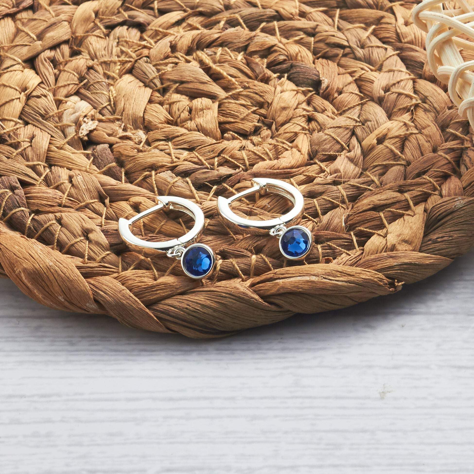 Sapphire Zirconia Hoop Earrings - September Birthstone Jewelry for Women