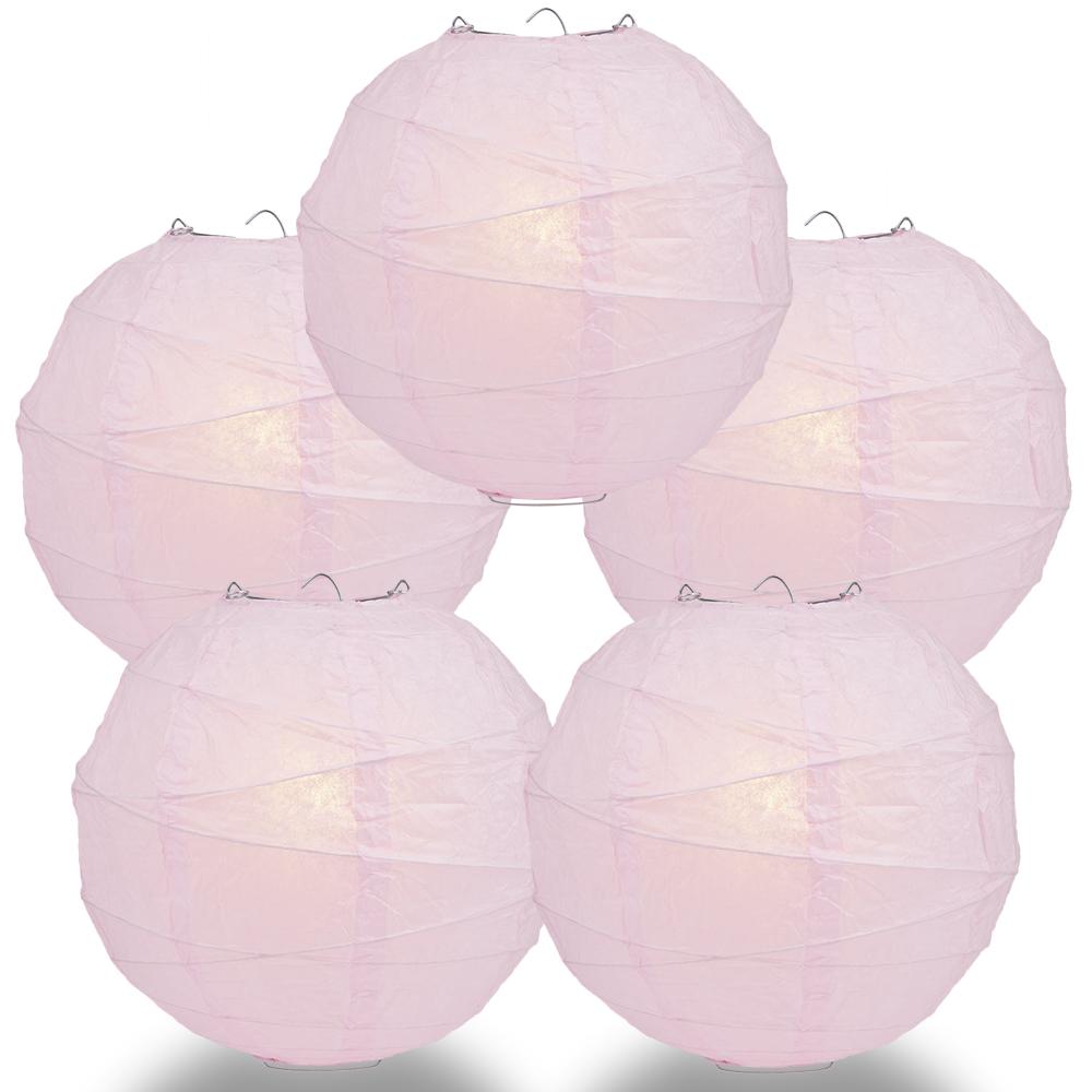 5 Pack 12 Inch Pink Free Style Ribbing Hanging Paper Lanterns - Perfect for Party Decorations, Wedding Centerpieces & Home DIY Projects