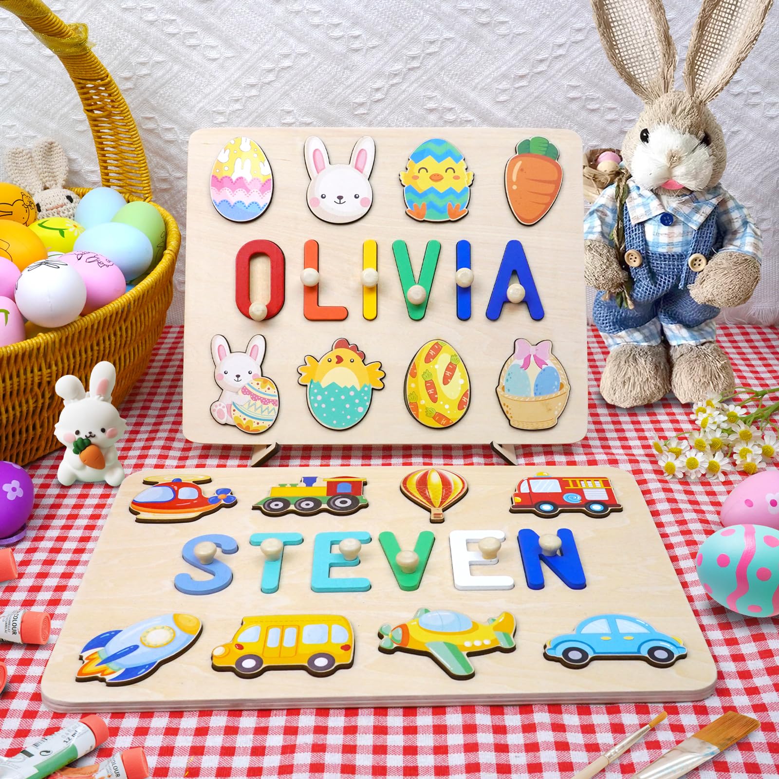 Personalized Wooden Name Puzzle for Kids - Custom 1st Birthday Gift for Boys & Girls, Easter Basket Stuffer, Christmas Baby Gift - Toddler Learning Toy for Ages 1-3 - Perfect for Nursery Decor, Early Education & Holiday Gifting