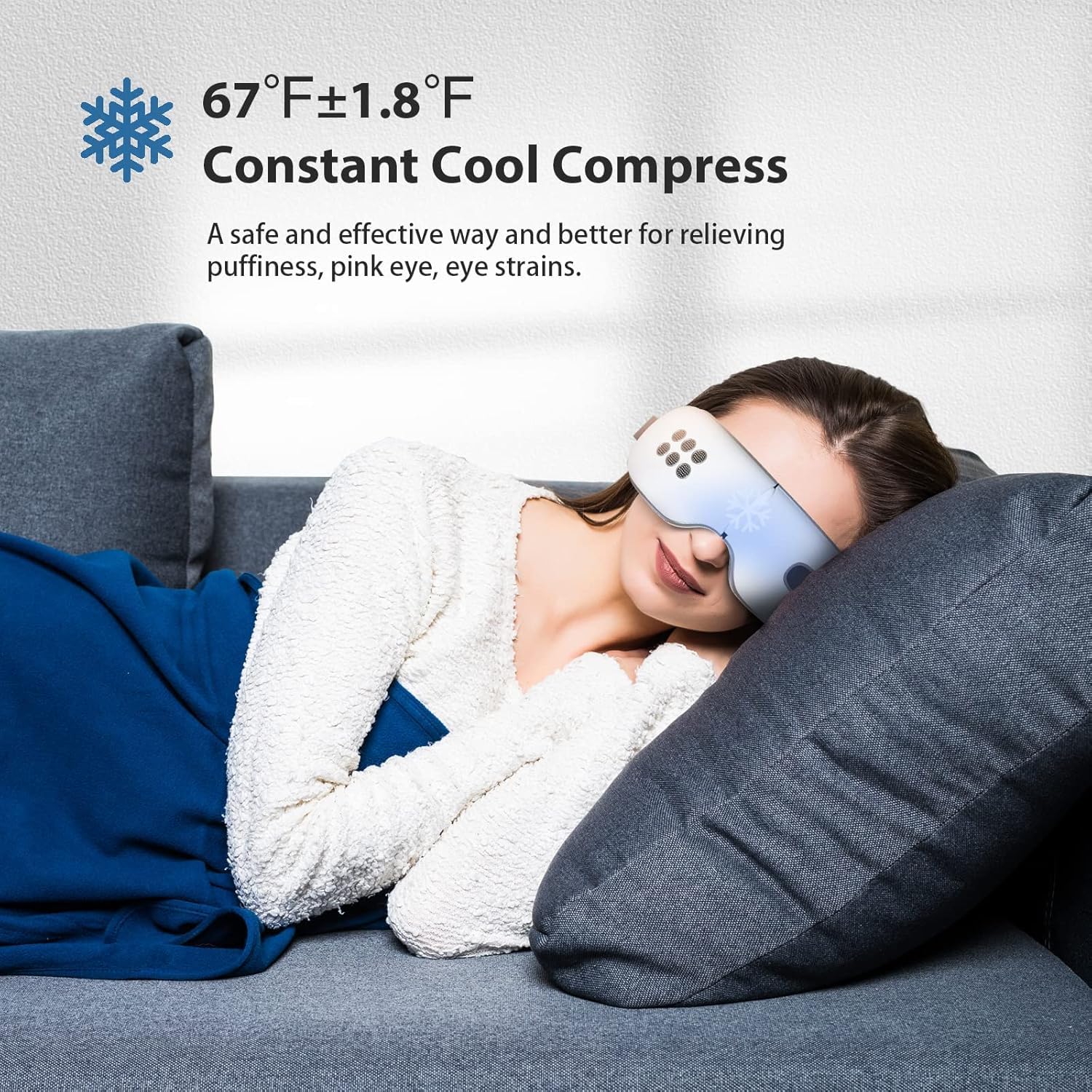 Heated & Cooling Eye Massager for Migraines, Eye Strain Relief, Dark Circles & Puffiness - Rechargeable Eye Mask for Dry Eyes & Better Sleep - Perfect Gift for Women & Men (White) - Use at Home, Office or Travel