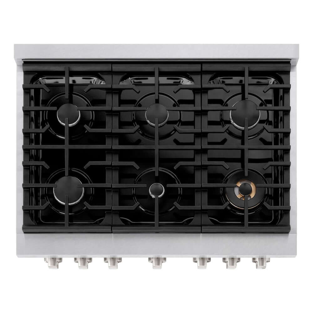 ZLINE 36 Inch 5.2 Cu. Ft. Paramount Professional Gas Range with 6 Burner Cooktop & Convection Oven - Satin Stainless Steel with Black Matte Door (SGRS BLM 36) - Perfect for Home Chefs & Modern Kitchens