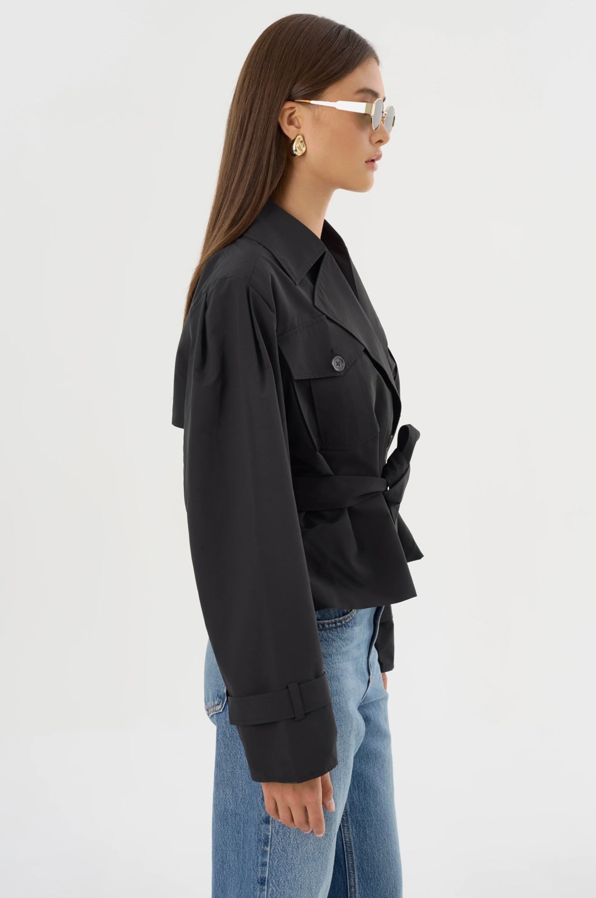 Quinn Women's Black Cropped Trench Coat - Stylish Water-Resistant Lightweight Jacket for Spring & Fall Fashion | Perfect for Office, Dating & Outdoor Activities