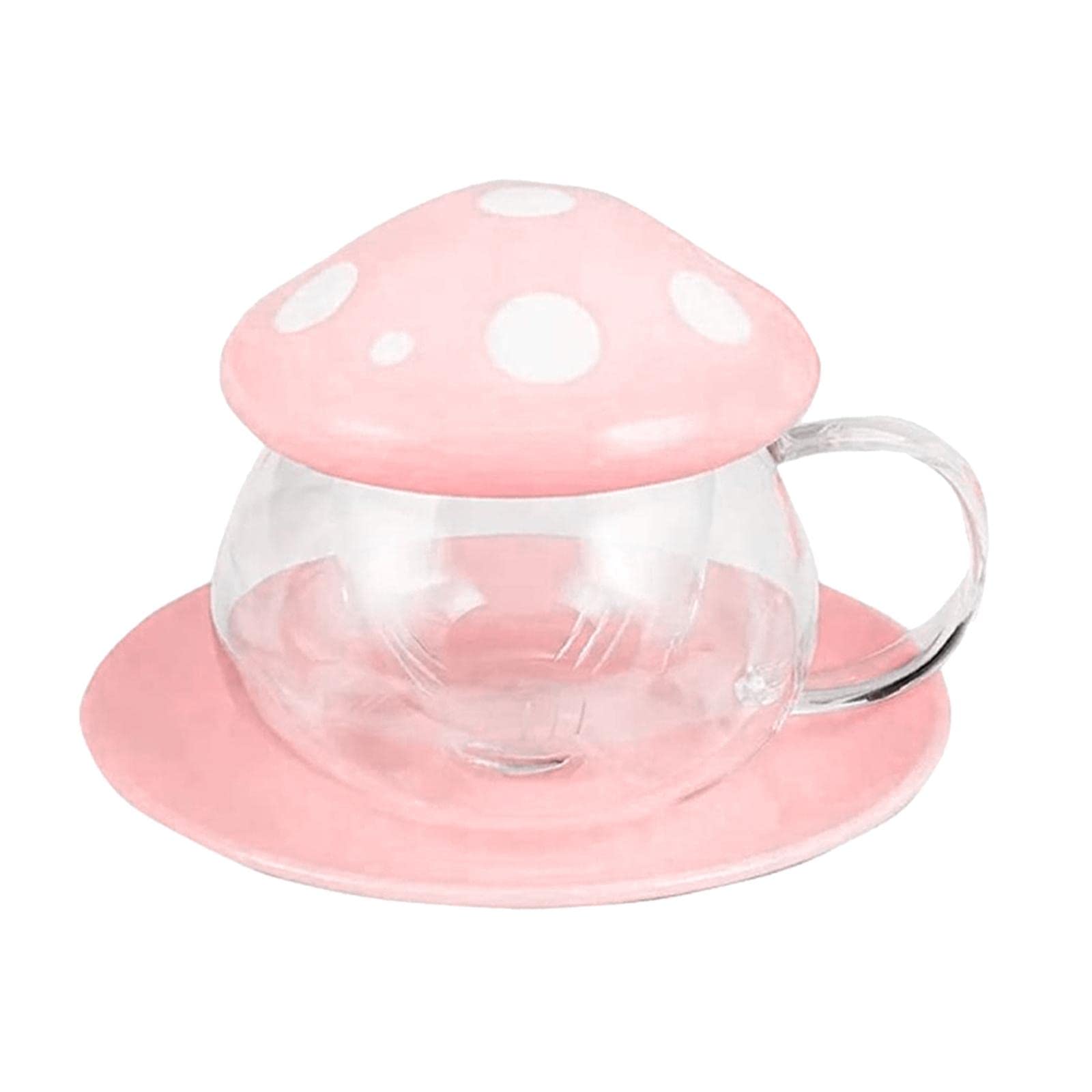 Premium Heat-Resistant Mushroom Cup with Strainer - Glass Tea Mug for Loose Leaf Tea, Coffee, Cappuccino & Latte - Cute Pink Design for Home, Office & Gifts