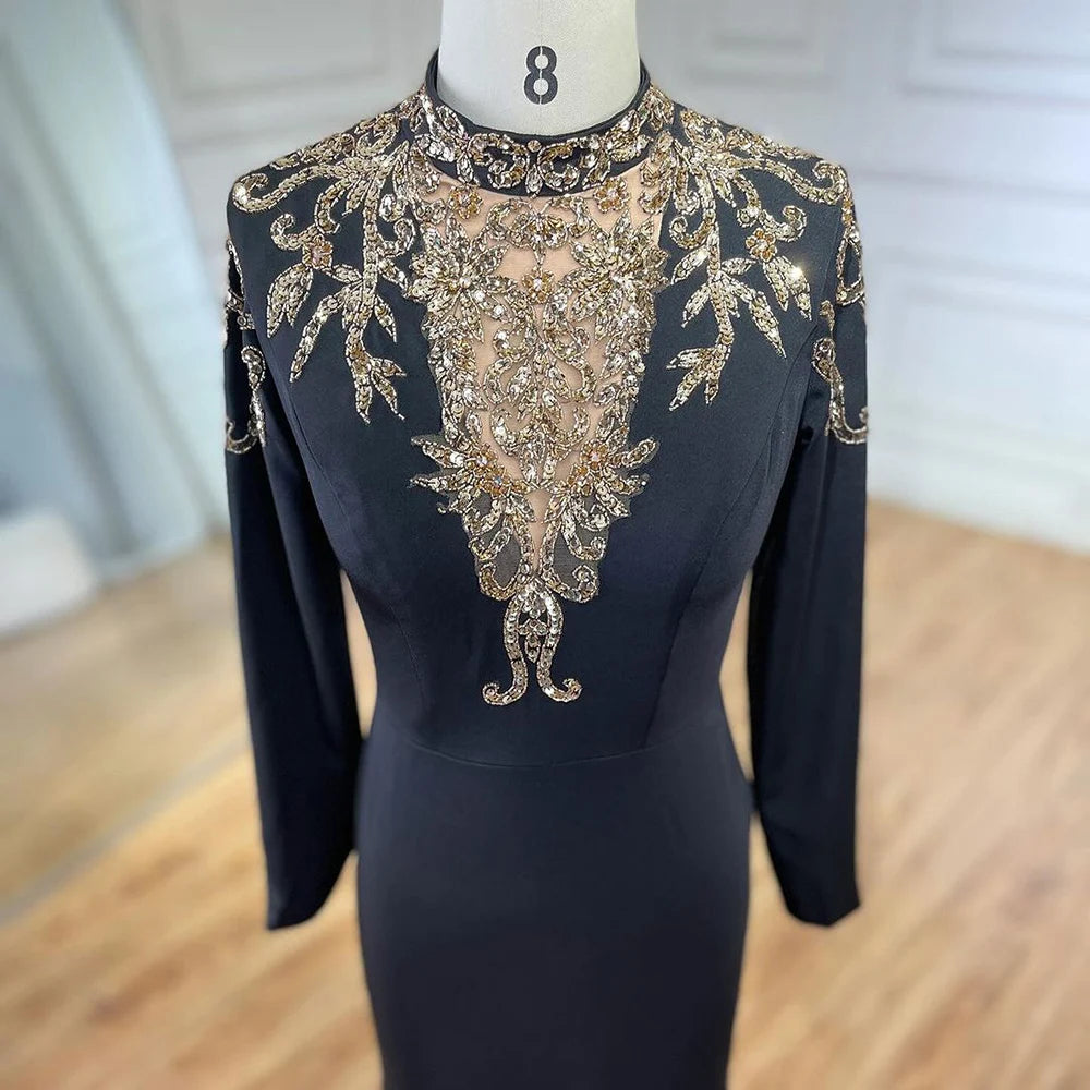 Luxury Dubai Satin Mermaid Evening Dress with Beaded Detail - Arabic Style Wedding Gown for Women 2025 | Perfect for Bridal Party, Red Carpet & Formal Events - LA72354