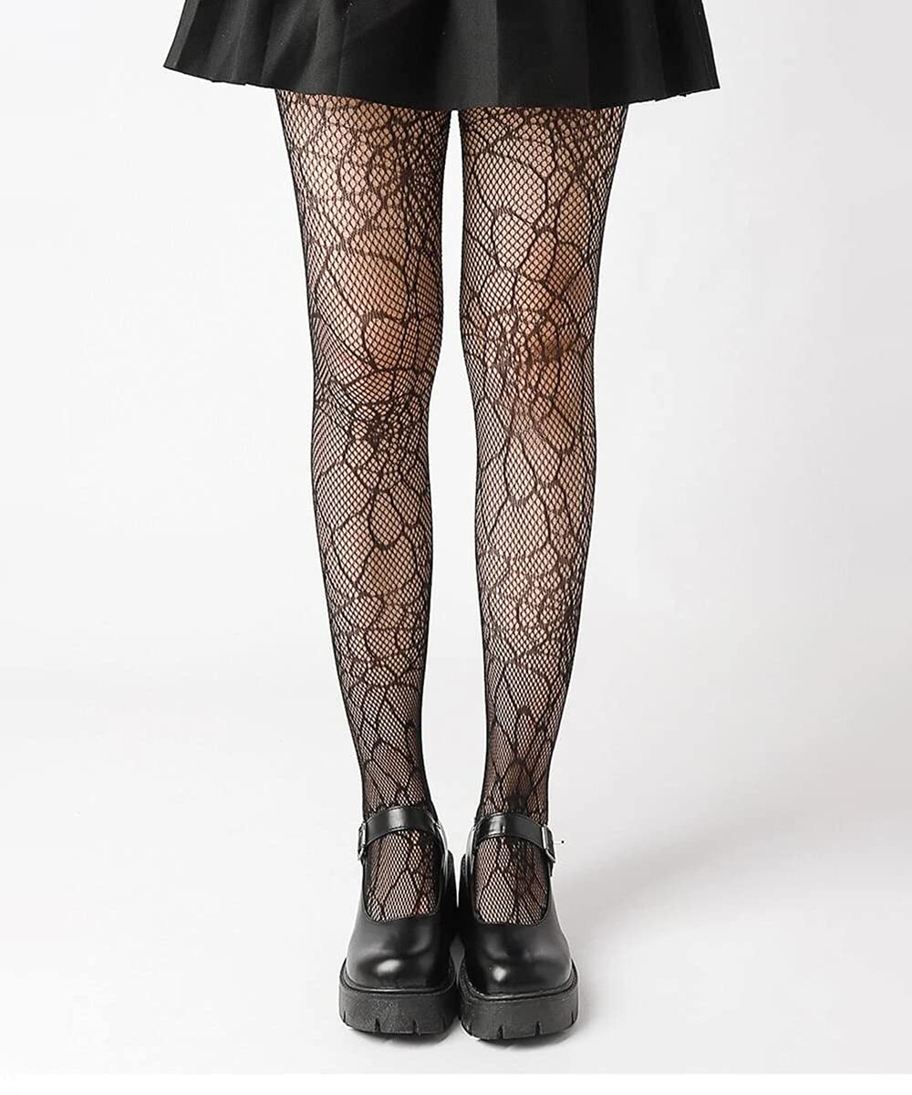 Women's Halloween Stockings - Skull & Spider Web Fishnet Tights for Costume Party, Cosplay, and Gothic Fashion (Black) | Perfect for Halloween Outfits, Themed Parties, and Gothic Lingerie Looks