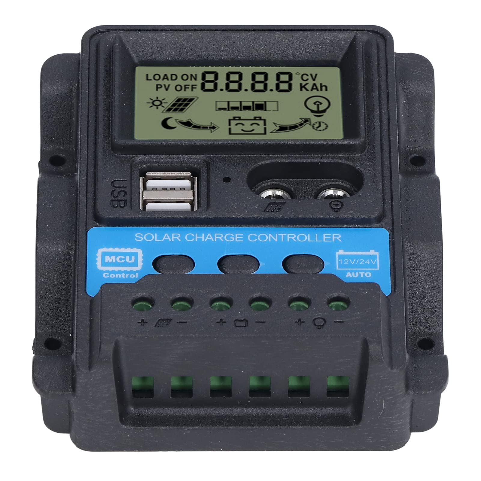 FTVOGUE 30A Solar Charge Controller - PWM Solar Panel Regulator with LCD Display & Dual USB Ports for 12V/24V Battery Charging - Perfect for RV, Marine, Off-Grid Systems