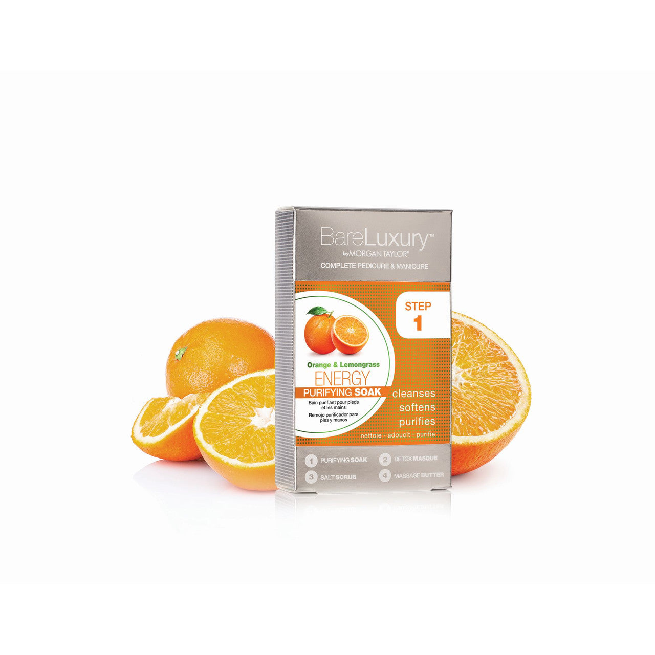 BareLuxury by Morgan Taylor Complete Mani Pedi Set - Energy Orange & Lemongrass Scented Nail Care Kit (4 Pack) | At-Home Spa Treatment, Salon-Quality Nail Polish Gift Set for Women