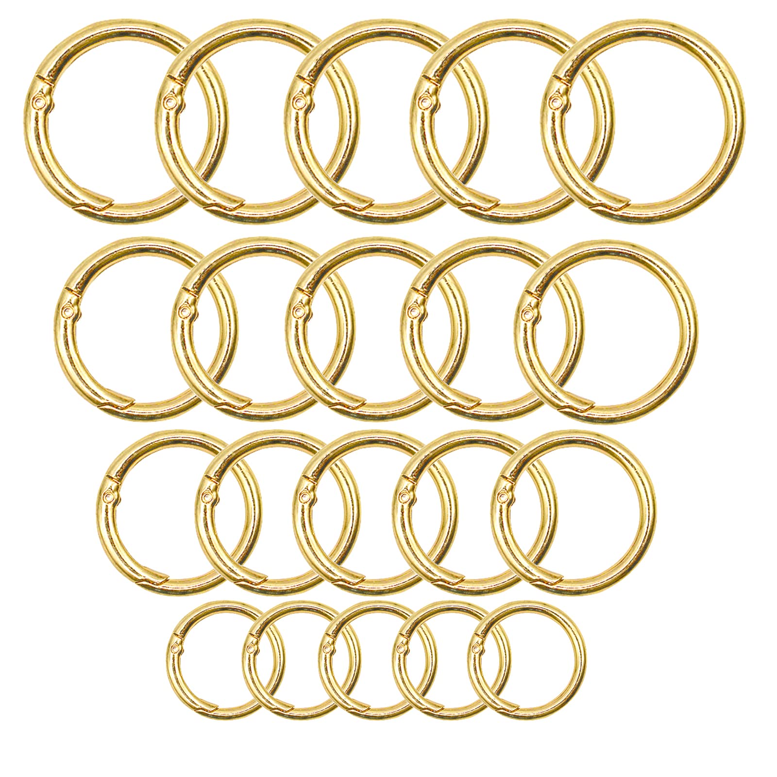 40-Piece Zinc Alloy Spring Clip O-Ring Set - 4 Sizes (0.8, 0.98, 1.1, 1.3 Inch) Gold Round Carabiner Snap Hook Key Rings - Perfect for Handbags, Dog Leashes, DIY Crafts & Outdoor Gear Accessories