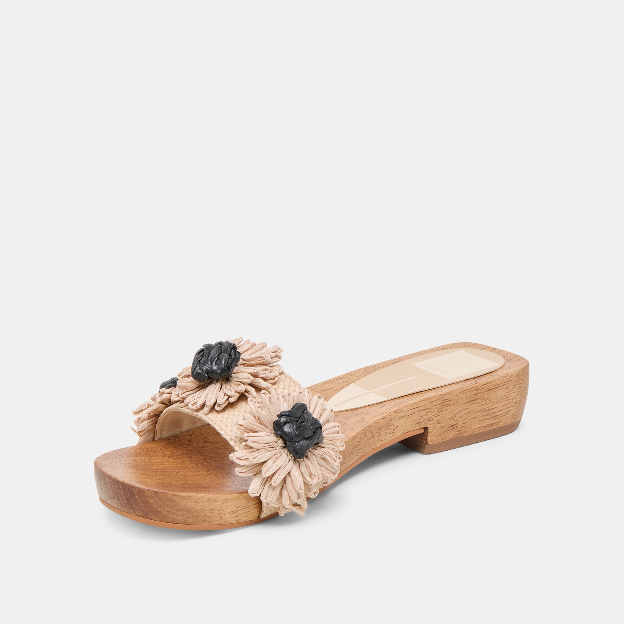ARIENA Women's Black Natural Floral Raffia Sandals - Comfortable Summer Beach Slides for Outdoor Walking and Casual Wear