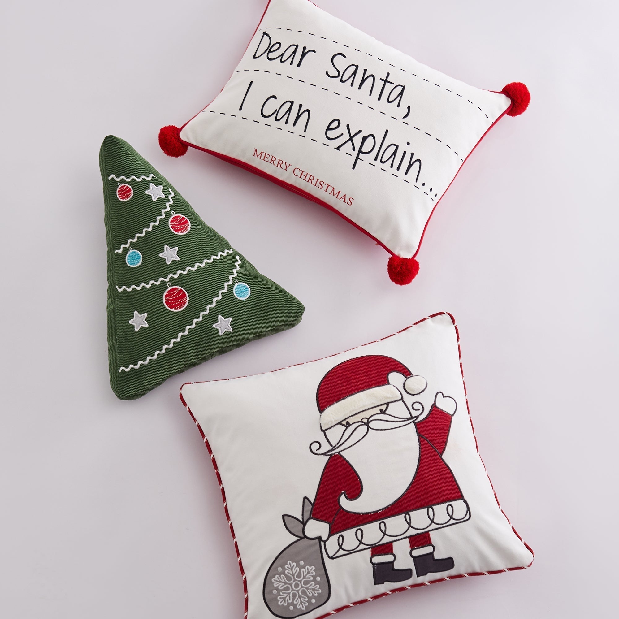 Santa Claus Lane Postcard Pom Throw Pillow - Christmas Home Decor, Holiday Couch Cushion, Festive Living Room Accent