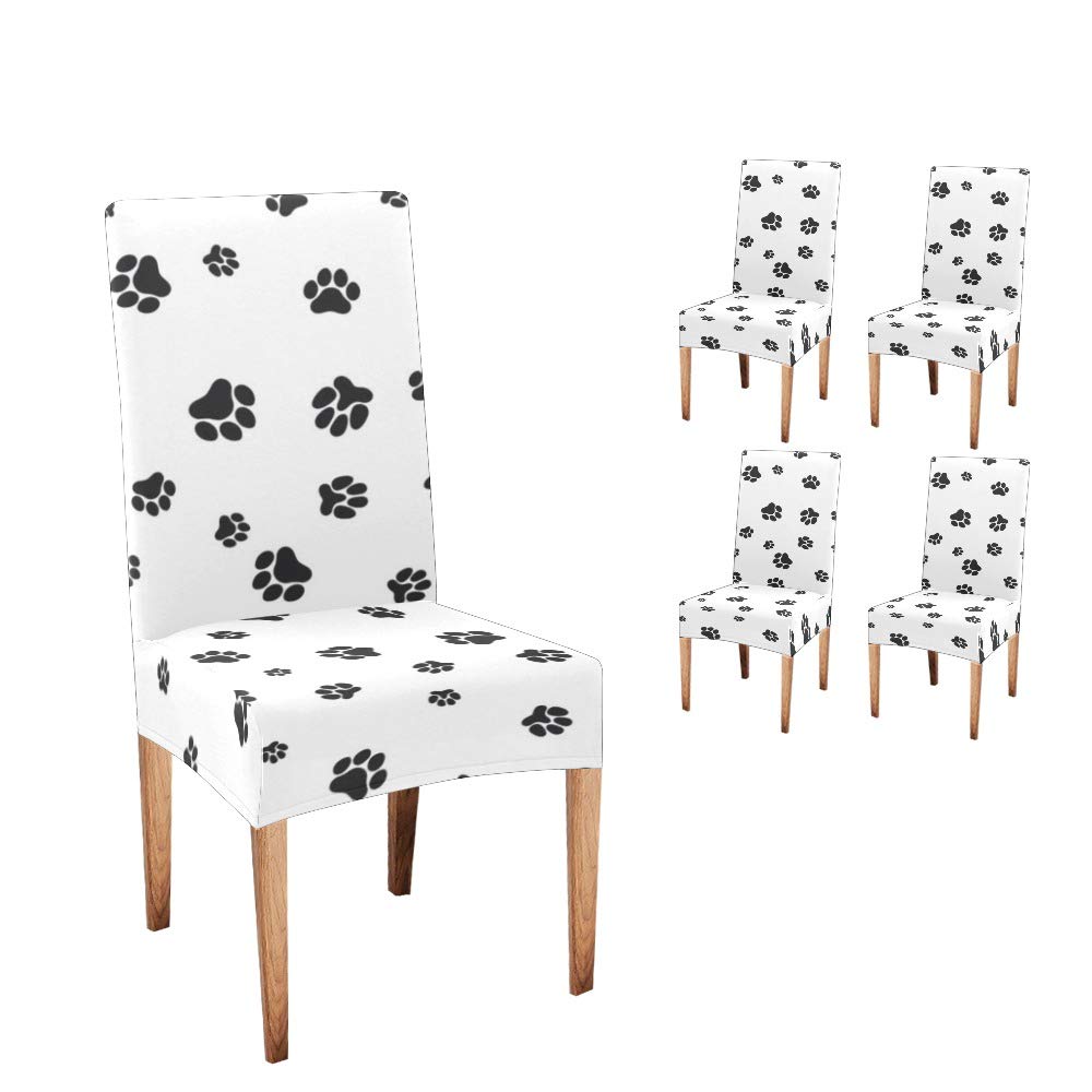 CUXWEOT Dog Paw Print Dining Chair Covers - Set of 4 Washable Stretch Slipcovers for Kitchen, Restaurant & Party Decor - Perfect for Pet Lovers Home Decor and Themed Events