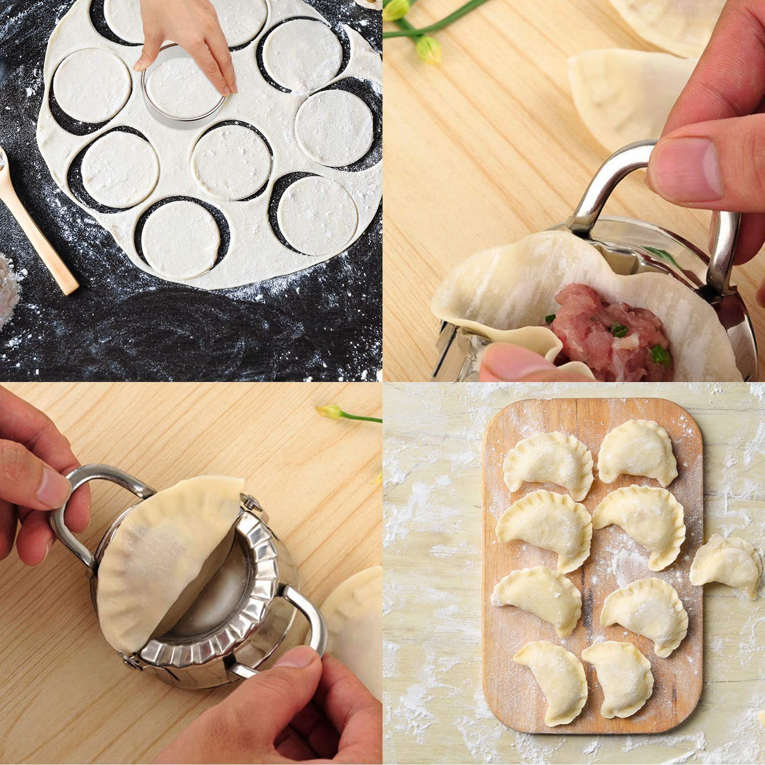 5-Piece Stainless Steel Dumpling Maker Set - Professional Dumpling Wrapper Mold, Dough Press & Ravioli Cutter for Home Kitchen | Perfect for Asian Cooking, Meal Prep & Family Gatherings