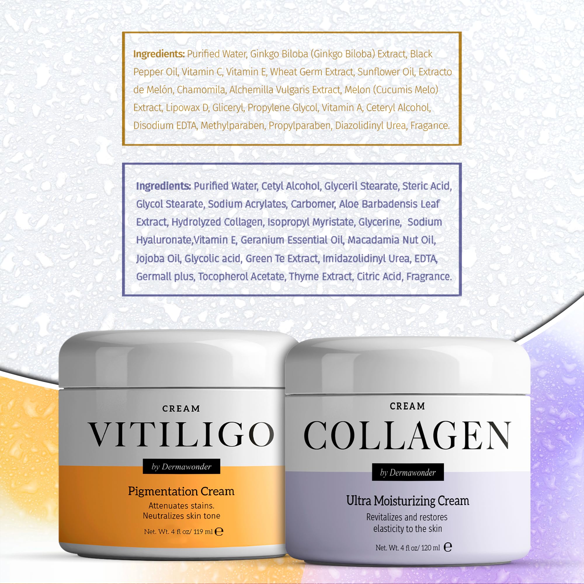 Vitiligo Dermawonder Pigmentation Cream & Collagen Face Moisturizer Set - Skin Tone Corrector for Sun Damage Repair & Anti-Aging, Ultra Hydrating Face & Body Cream for Dry Skin - 2-Pack - Perfect for Daily Skincare Routine & Post-Sun Care