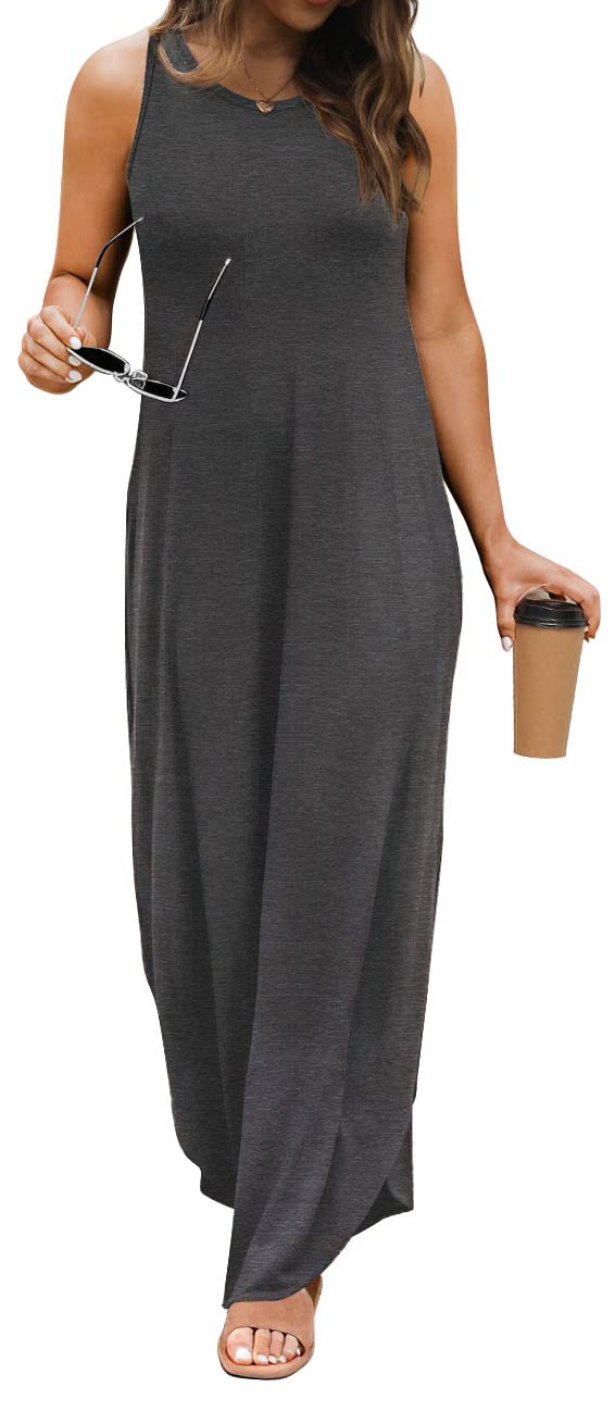 GRECERELLE Women's Summer Casual Long Sleeveless Maxi Dress with Double Slit - Beach Cover Up, Vacation Outfit, Boho Chic Party Wear