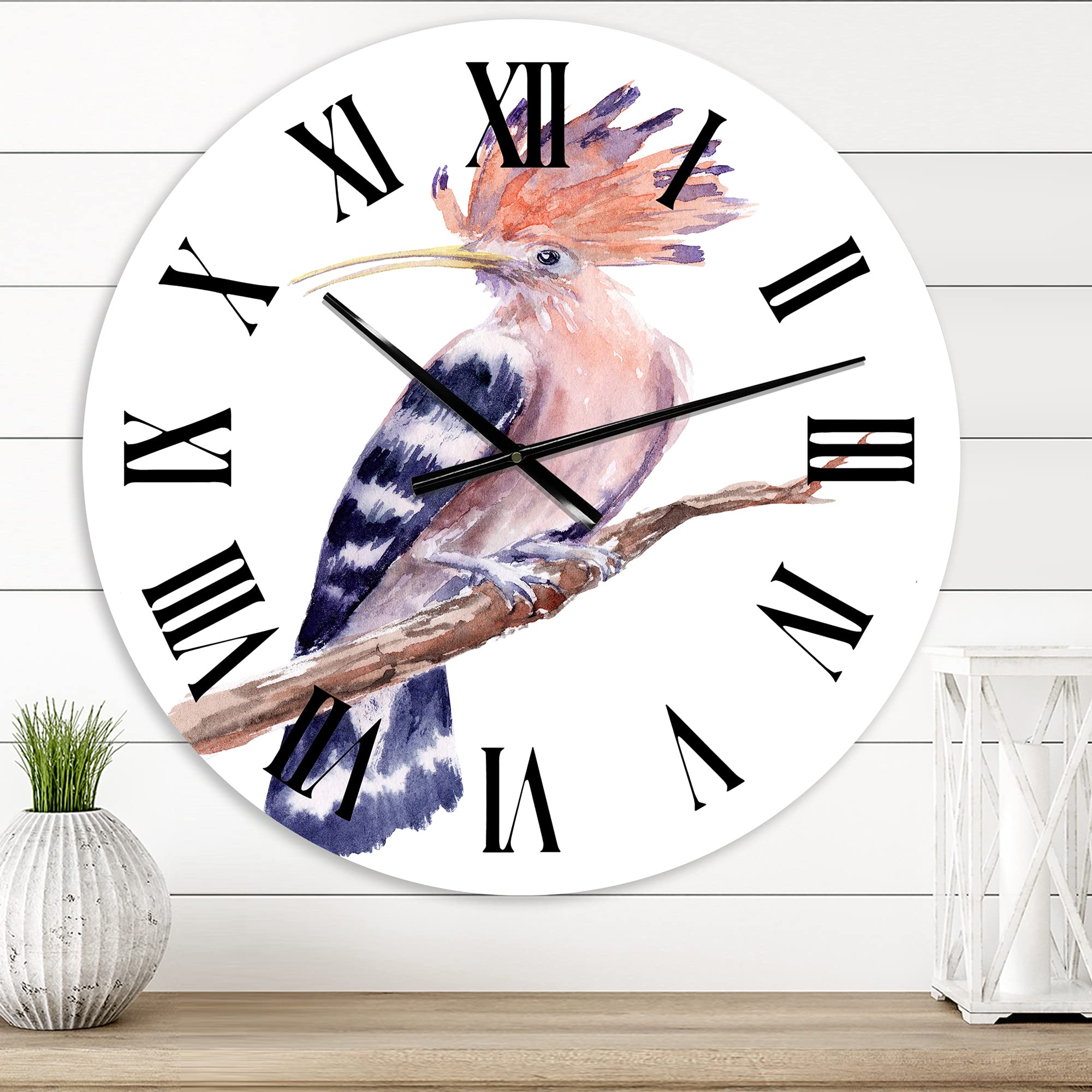 Vintage Hoopoe Bird Wall Clock - Large Traditional Wooden Wall Clock with Nature Branch Design - Perfect for Living Room, Bedroom & Office Decor - Silent Non-Ticking Home Decoration