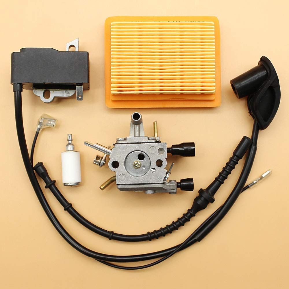 STIHL FS120 FS200 R FS020 FS202 TS200 FS250 R FS300 FS350 Trimmer Carburetor Air Filter Ignition Coil Fuel Hose Replacement Kit - Compatible with STIHL Brush Cutters & String Trimmers for Lawn Care & Landscaping Maintenance