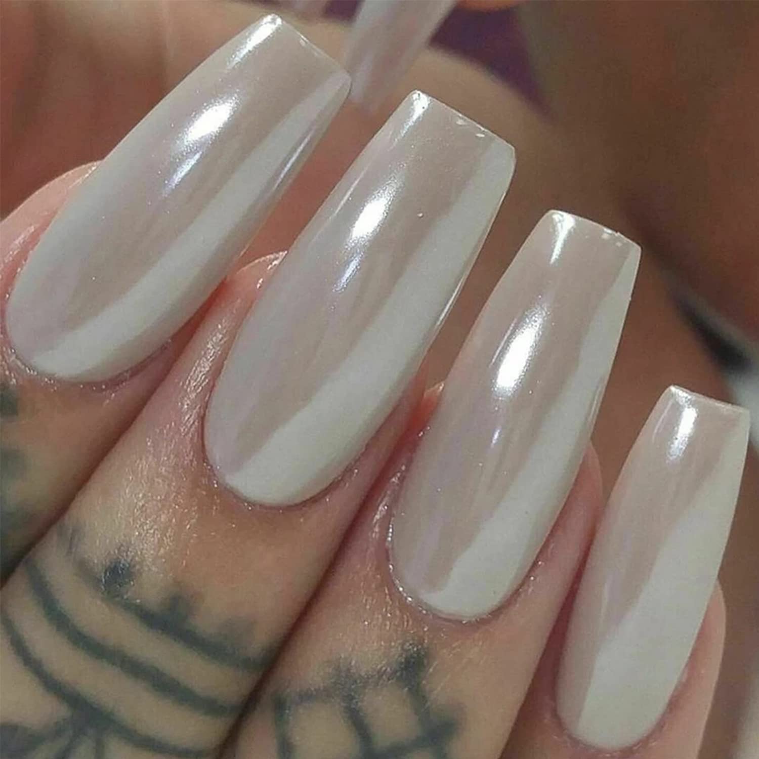 Magic White Pearl Chrome Nail Powder - Holographic Glitter Manicure Pigment for Shell Nails Art | DIY Aurora Moonlight Nail Design with Free Tools | Perfect for Salon, Home Manicure & Special Occasions