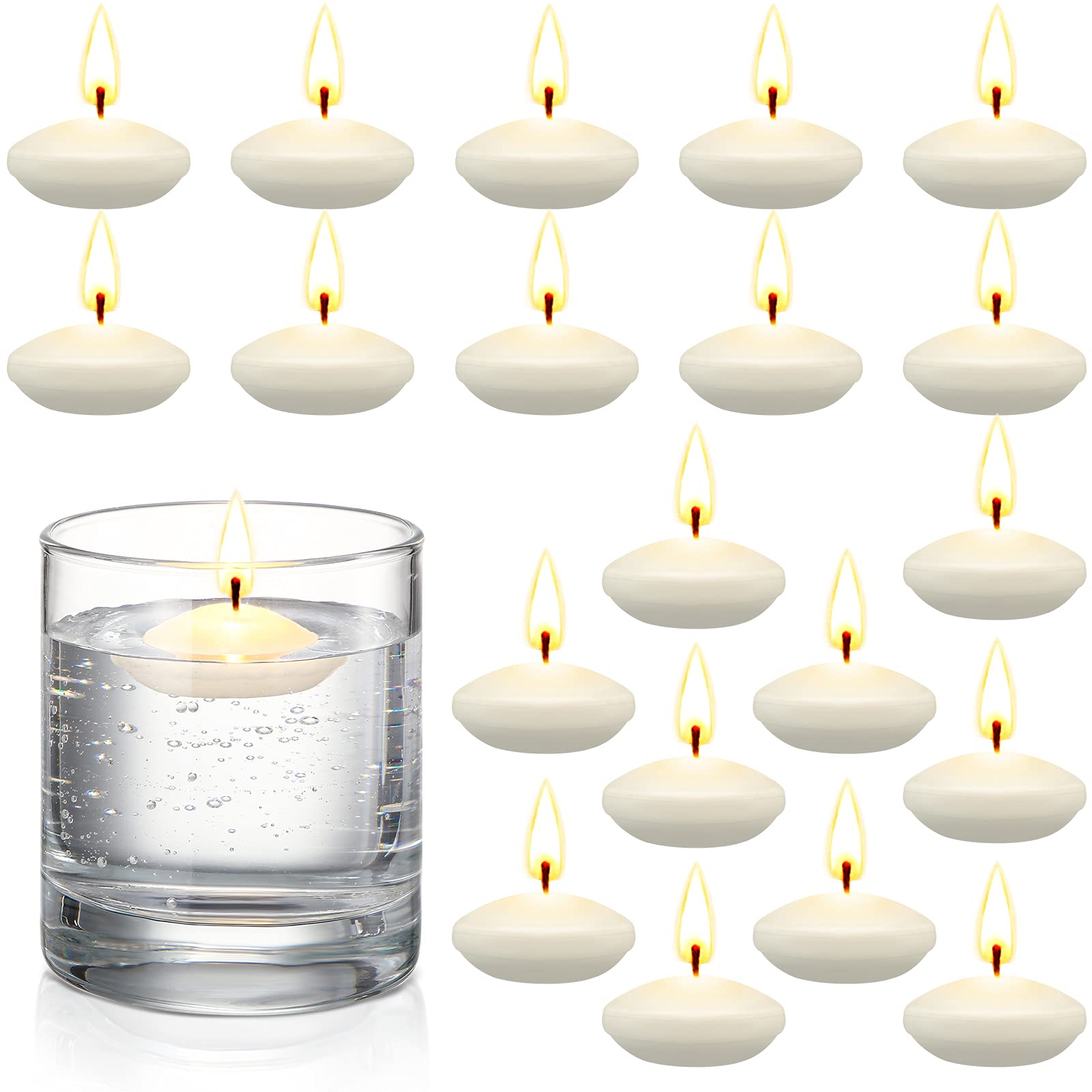 20 White Floating Candles for Weddings & Pools – 1.5