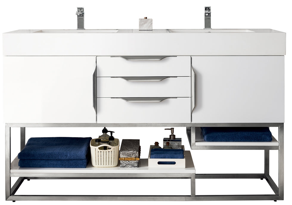 Columbia 59-Inch Double Sink Bathroom Vanity in Glossy White - Perfect for Master Bathroom & Guest Bath Remodeling