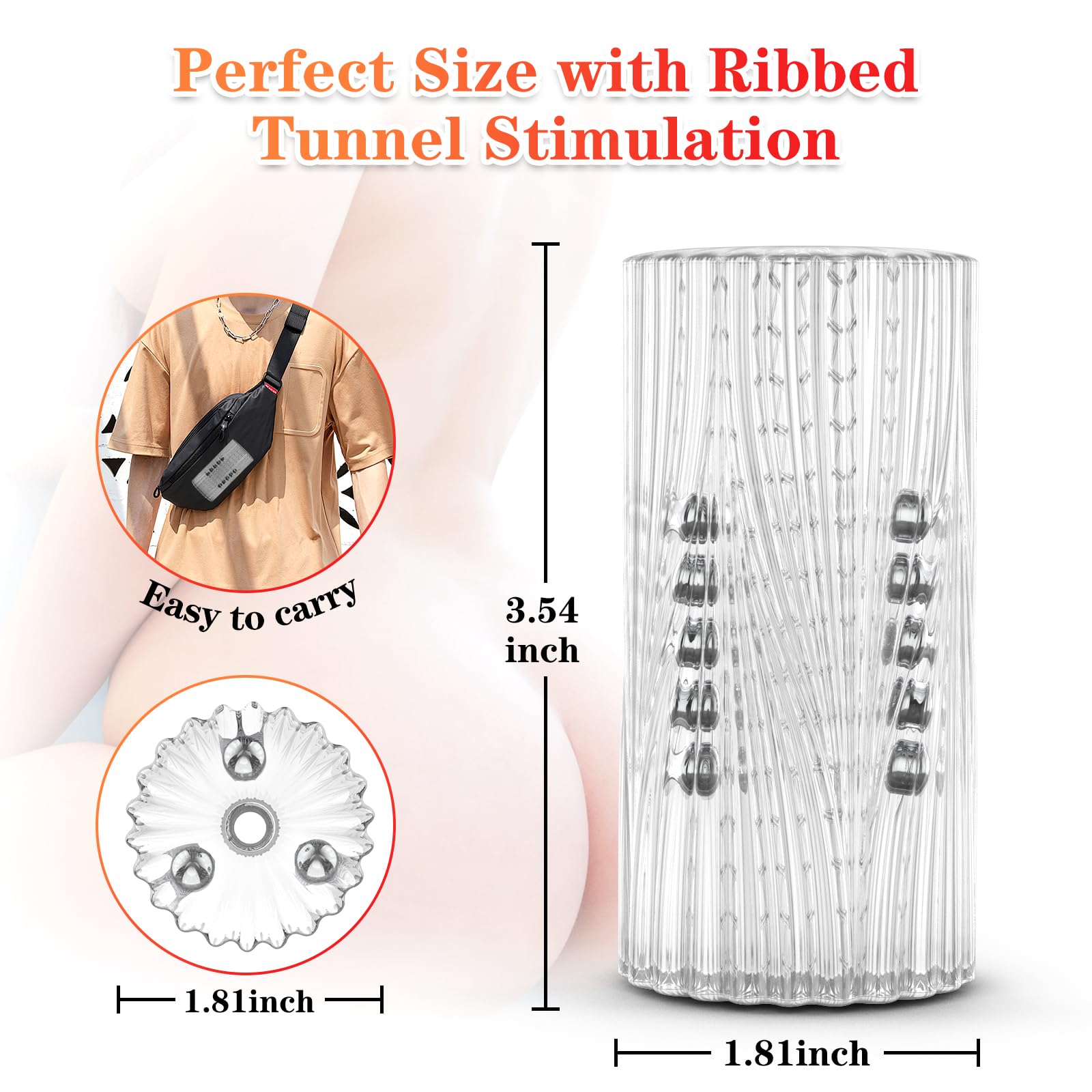 Premium Male Masturbator - Transparent Pocket Pussy Sleeve with 15 Pleasure Beads | Open-Ended Design for Glans Stimulation | Portable Penis Trainer for Enhanced Solo Pleasure | Perfect for Travel & Discreet Adult Play