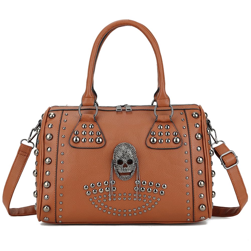 Gothic Skull Handbag for Women - Black Rivet Tote Satchel with Adjustable Shoulder & Crossbody Strap | Perfect for Halloween, Punk Fashion, and Gothic Style Outfits