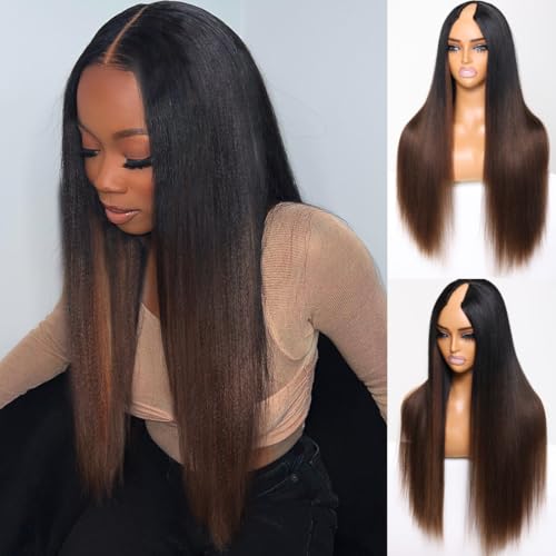 V Part Yaki Straight Ombre Brown Color