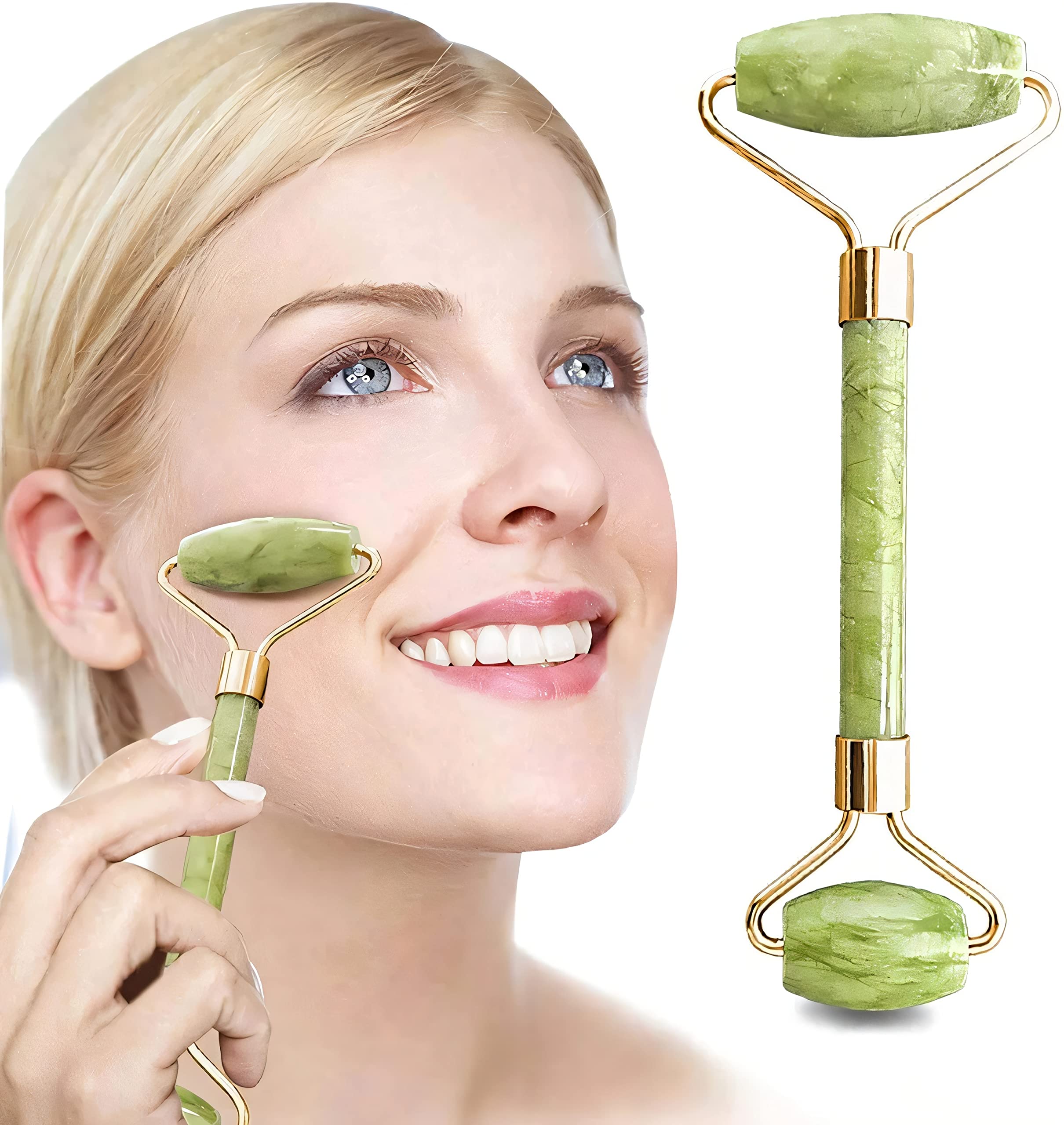 Natural Himalayan Jade Roller & Gua Sha Set for Face & Neck - Anti-Aging Skin Care Tool to Reduce Wrinkles, Puffiness & Boost Serum Absorption | Perfect for Daily Skincare Routine & Spa Relaxation
