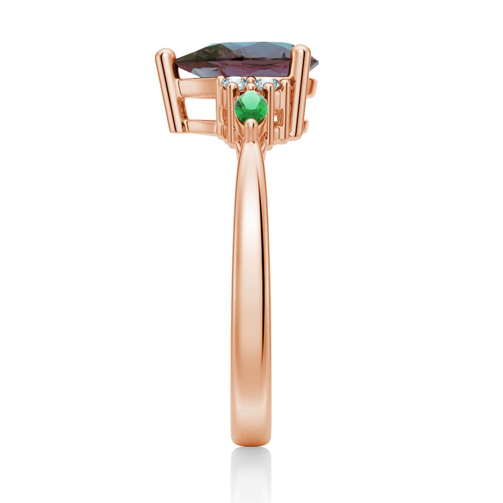 1.5 Carat Pear-Shaped Alexandrite Engagement Ring with Emerald Accents - Perfect for Proposals, Anniversaries & Special Occasions