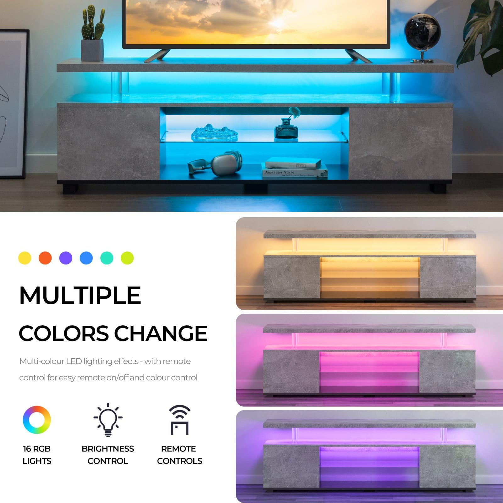 65 Inch LED TV Stand with Storage - Modern Entertainment Center for Living Room, Grey (A16-7) - Perfect for Home Theater & Living Room Organization