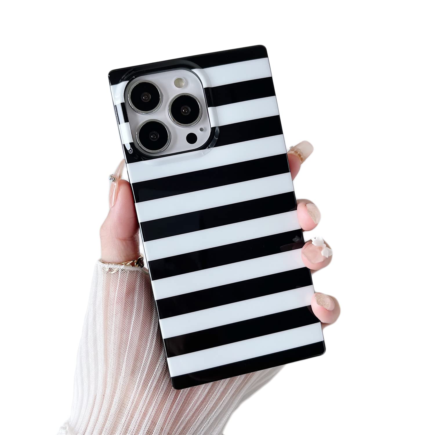 Slim Lightweight Square Geometric iPhone 11 Pro Max Case - Glossy Black & White Striped Cover for Apple iPhone 11 Pro Max 6.5