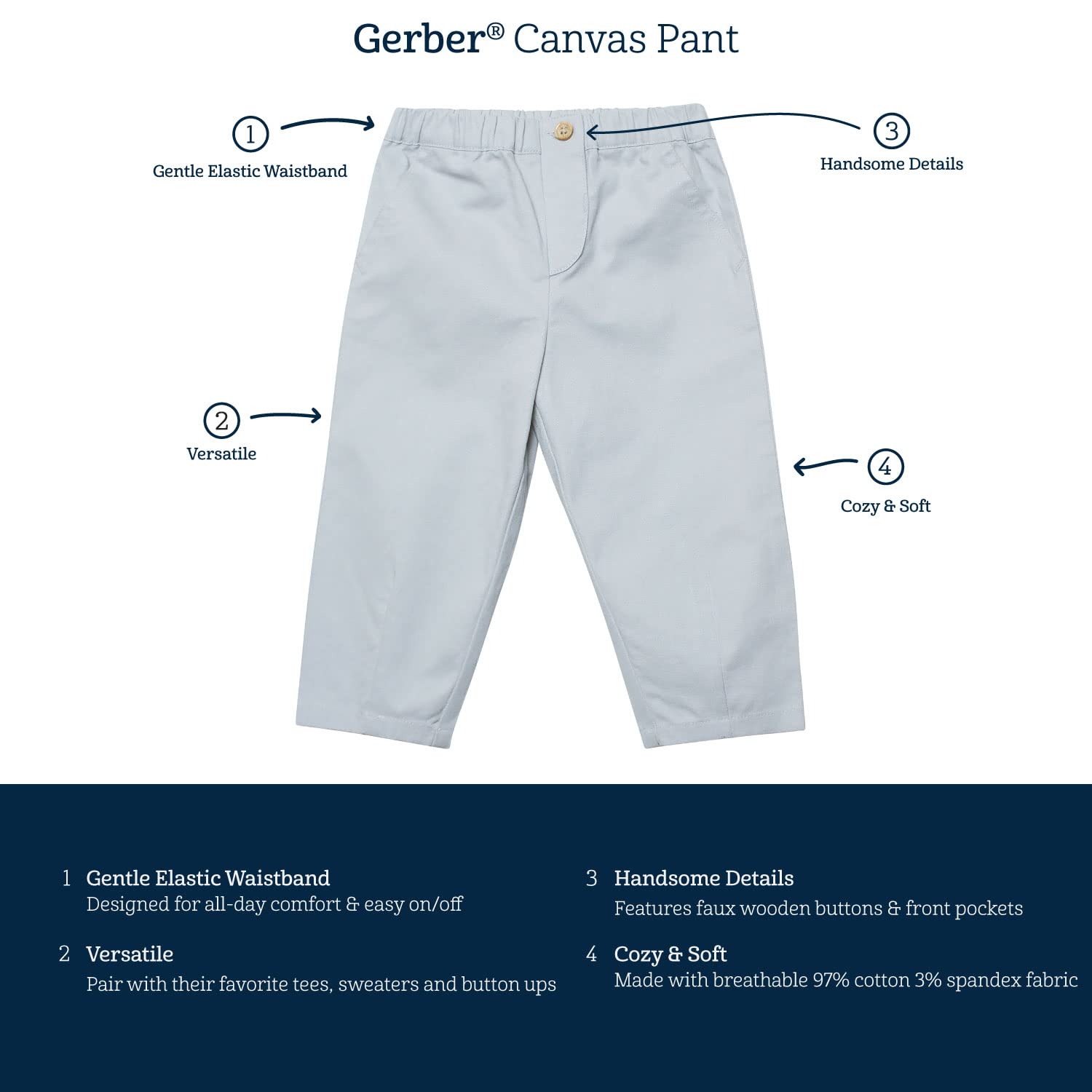 Gerber Baby Boys' Canvas Pants - Soft & Durable Toddler Pants for Playtime, Daycare & Outdoor Adventures