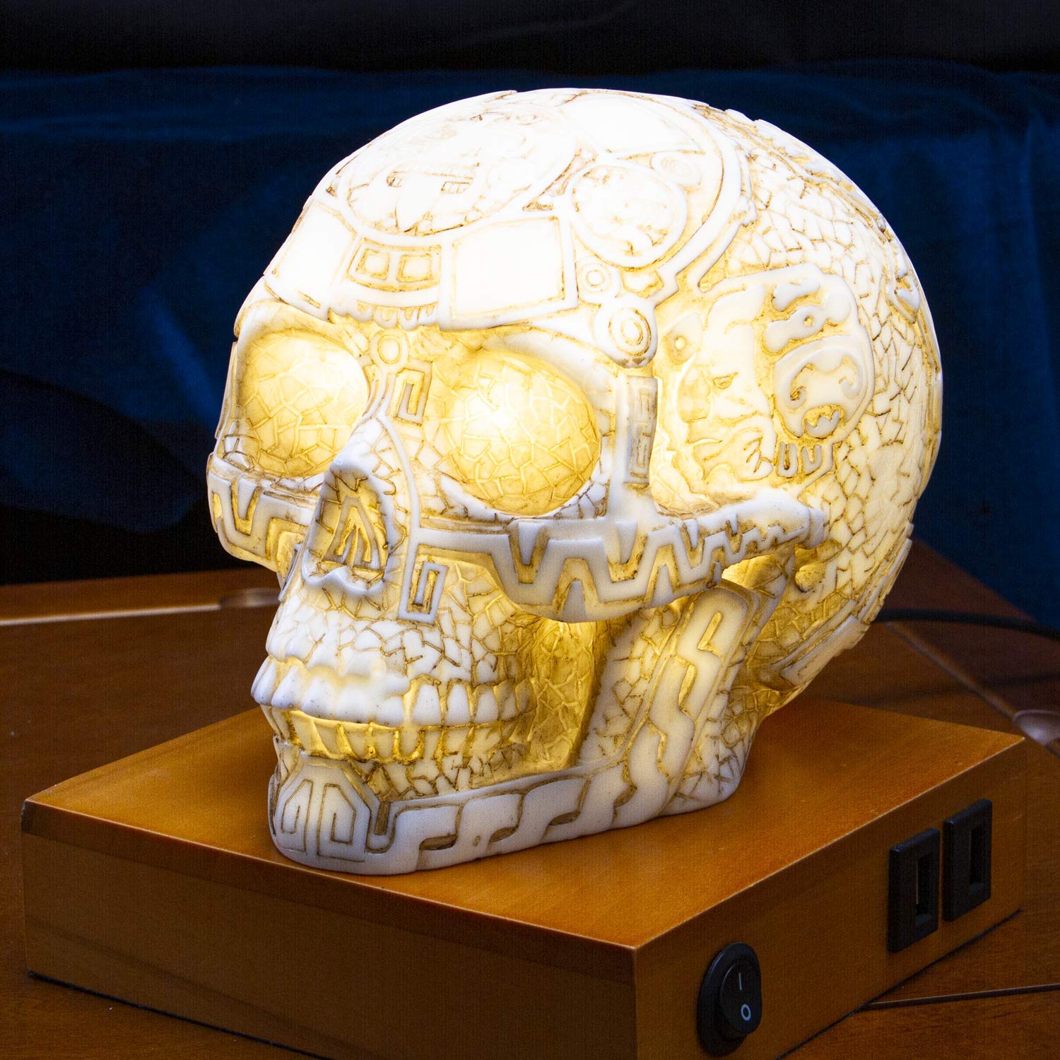 Aztec Skull LED Night Light with Dual USB Charging Ports - White Home Decor for Bedroom, Office & Gifts | Pacific Giftware