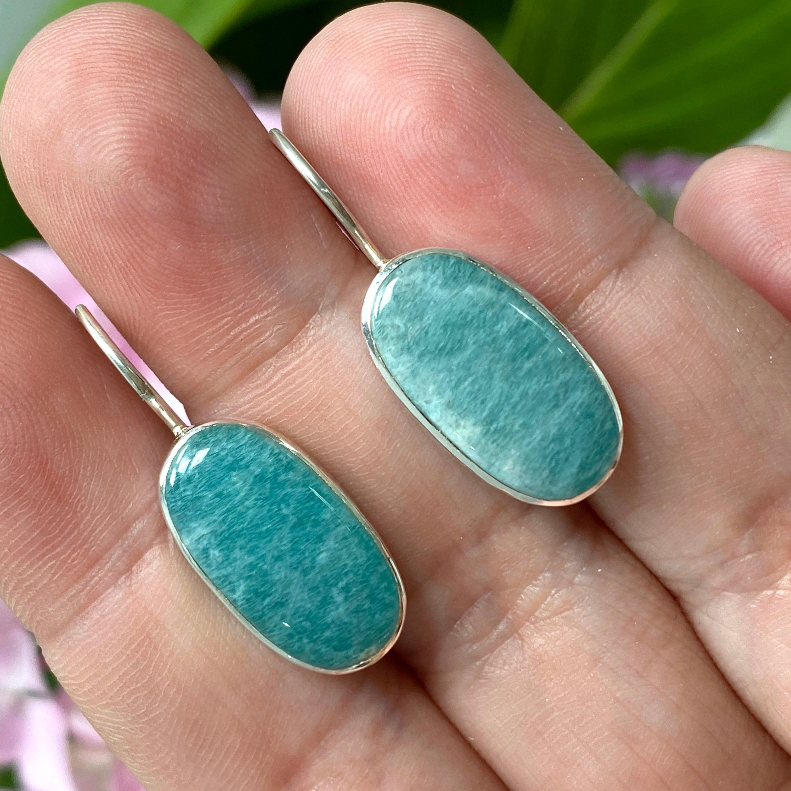 Amazonite Oval Earrings with Fixed Hook - Elegant Gemstone Jewelry for Women | Perfect for Parties, Weddings & Everyday Wear KEGJ1238