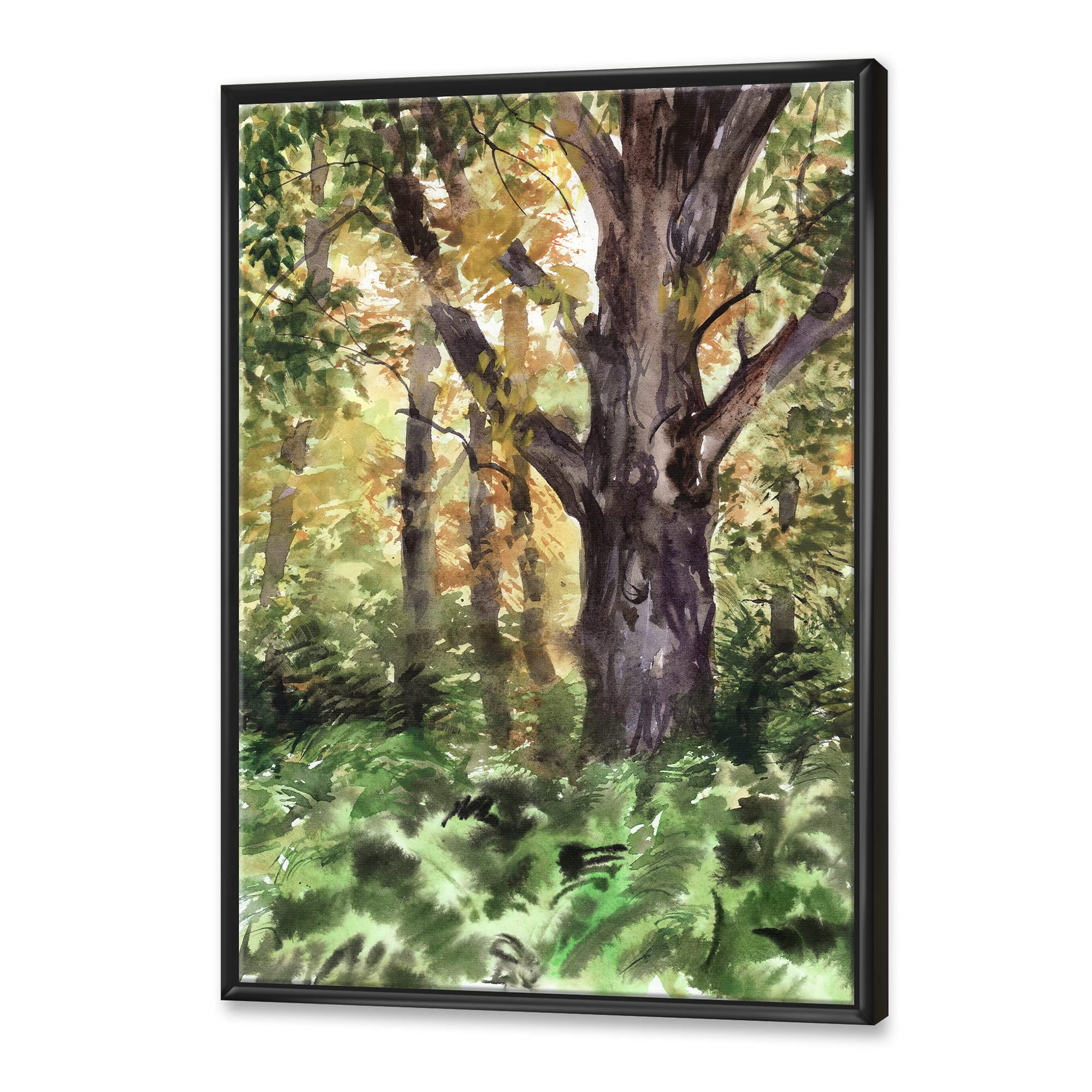 DesignQ Large Autumn Forest Tree - Lake House Framed Canvas Wall Art Print for Living Room, Bedroom & Office Decor