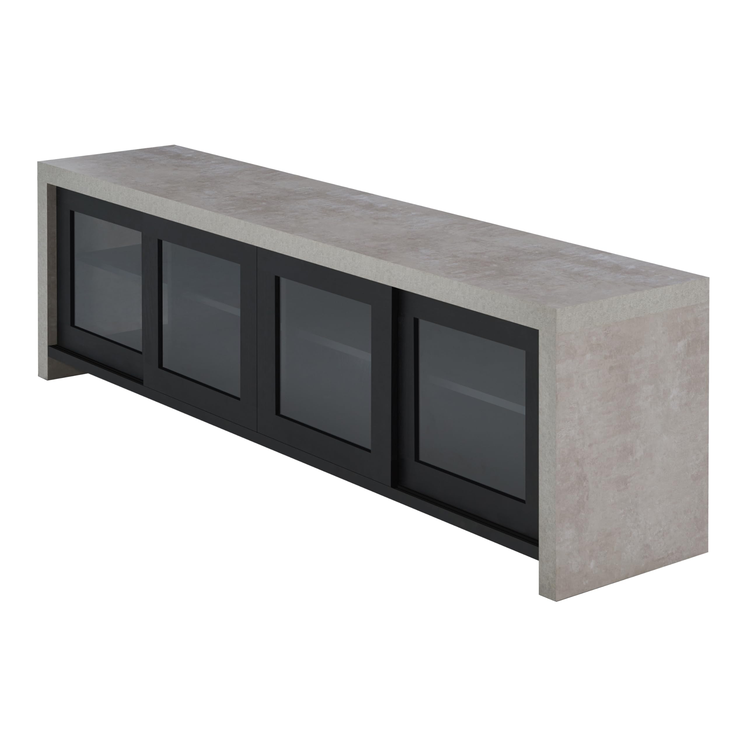 Modern Sliding Glass Door TV Stand - Black & Cement Finish - 24/7 Shop at Home Nouel - Perfect for Living Room, Bedroom & Home Theater Setup