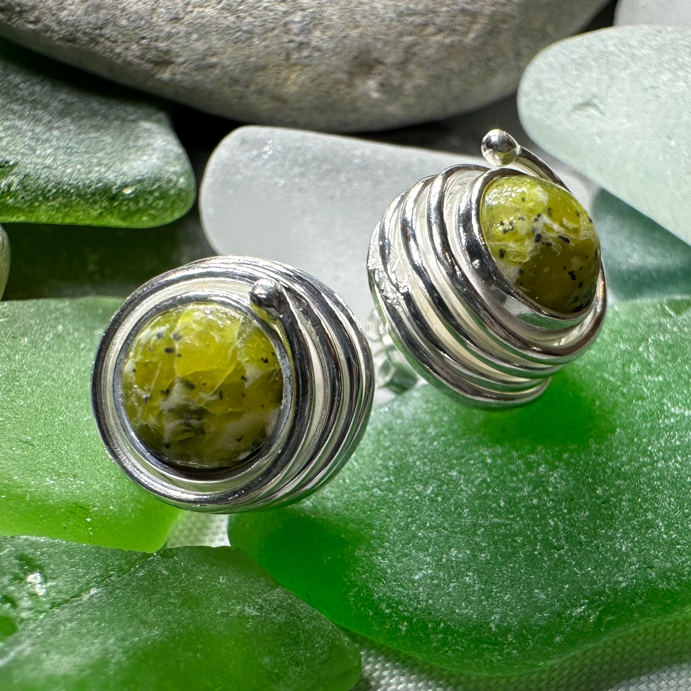 Connemara Marble Celtic Spiral Post Earrings - Handmade Irish Jewelry for Women, Dainty Stud Earrings for Everyday Wear | Perfect Gift for Birthday, Anniversary & St. Patrick's Day