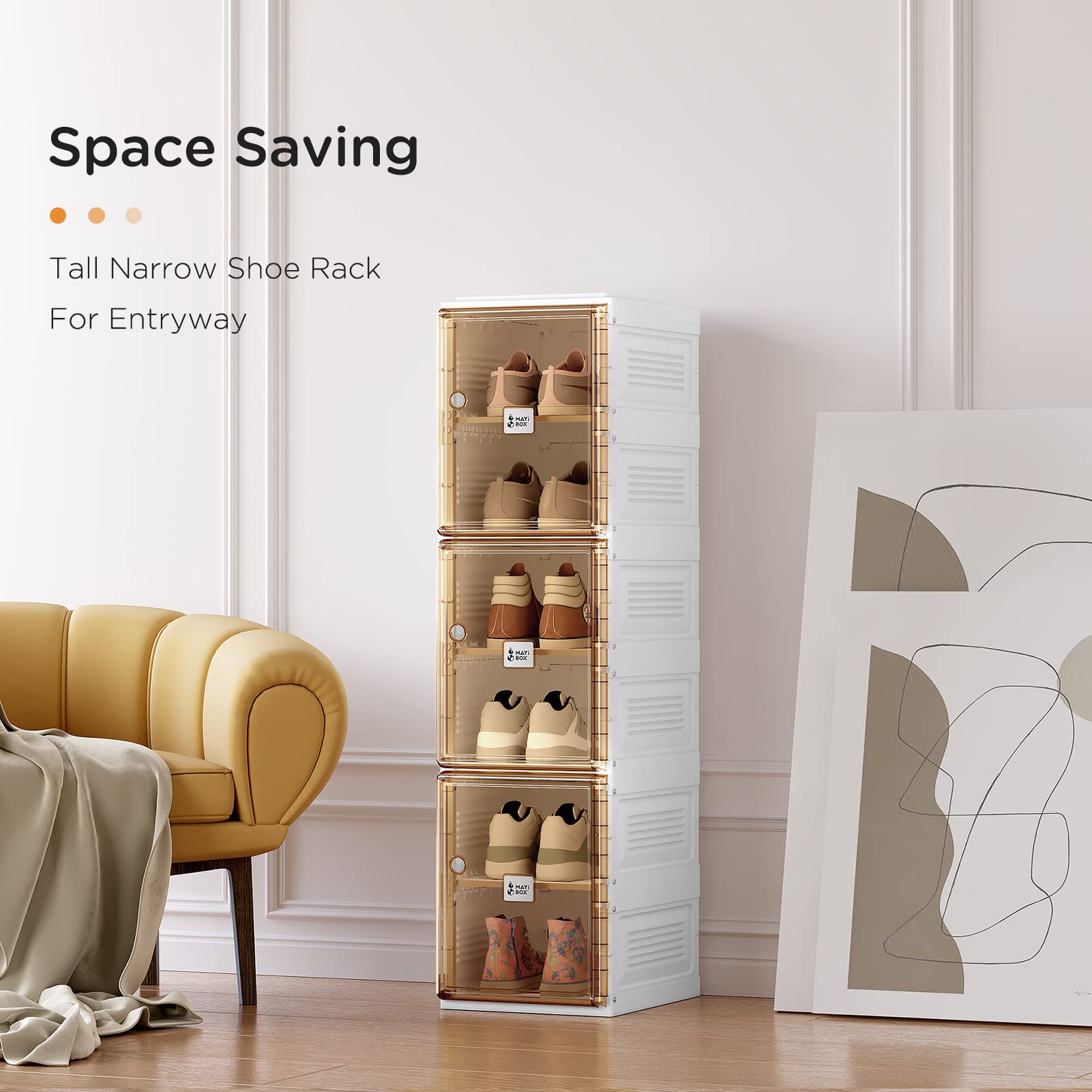 Portable Folding Shoe Organizer with Magnetic Clear Door - 6-Tier Sneaker Storage Cabinet for Closet, Sturdy & Easy Assembly (6 Grids per Layer) - Perfect for Bedroom, Entryway, and Dorm Organization