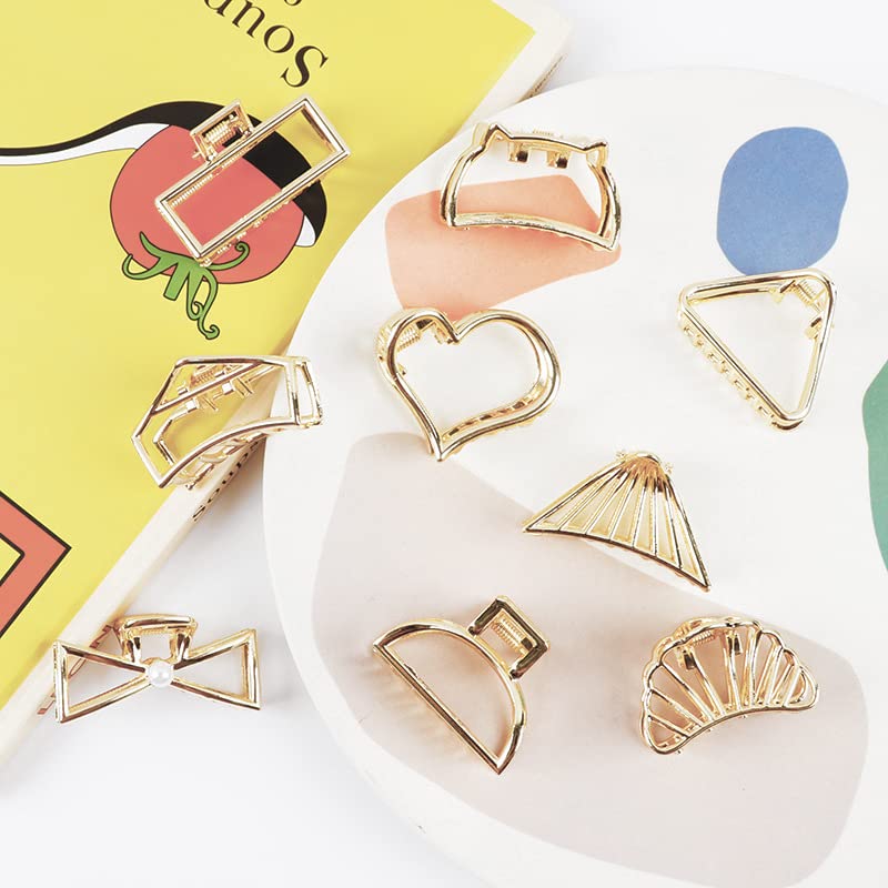 STYLEDOSE 8-Piece Gold Metal Hair Clips for Women & Girls - Medium Size Hair Clutchers, Stylish Hair Accessories for Everyday Wear, Parties & Gifts