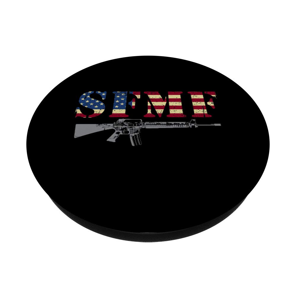 SFMF USA Flag Military Motto Gun PopSockets - Phone Grip & Stand for iPhone, Samsung, Tablets - Patriotic Phone Accessory for Veterans, Military Supporters