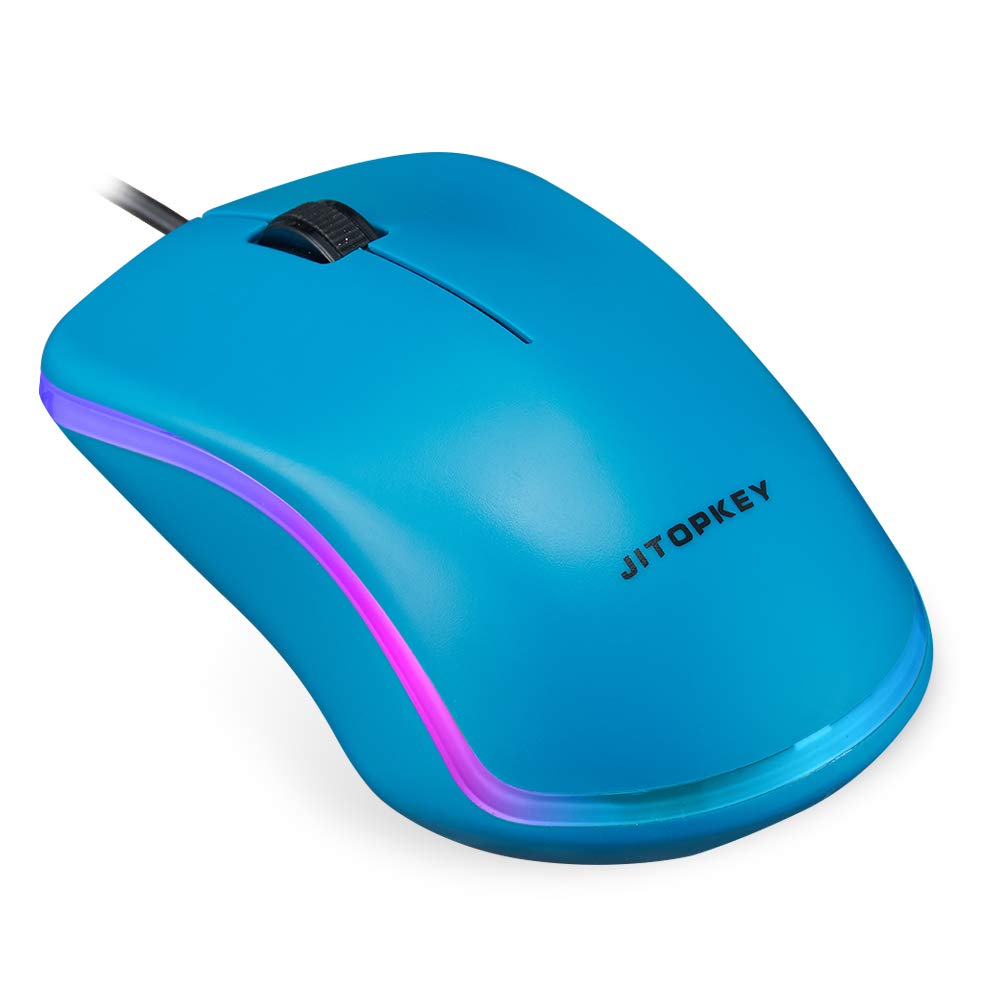 JITOPKEY USB Wired Mouse with Rainbow LED Lights - Ergonomic Optical Corded Computer Mouse for PC, Laptop, MacBook - Comfortable for Office Work, Gaming & Home Use (Blue) | Perfect for Professionals, Students & Gamers
