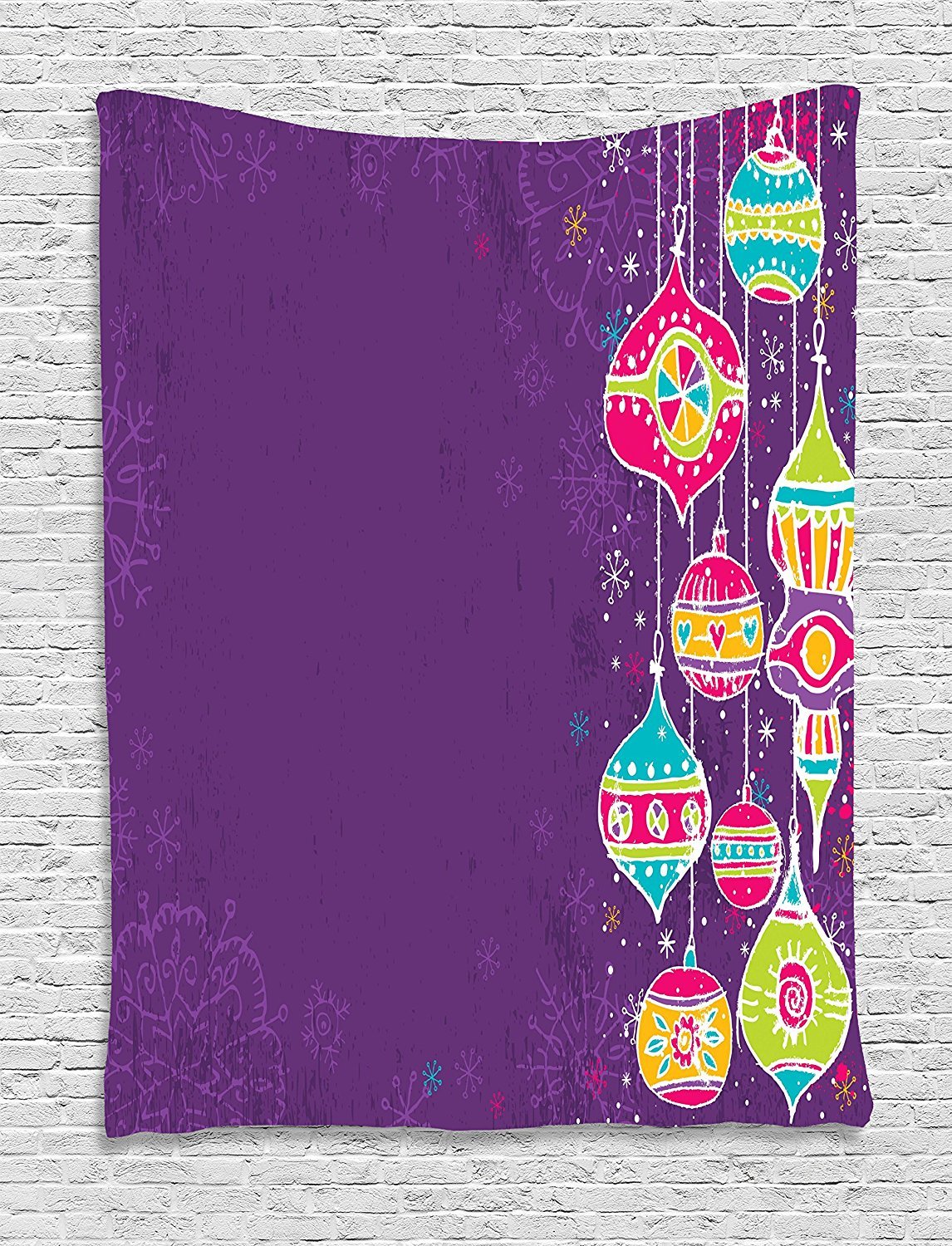 Ambesonne Christmas Tapestry - Colorful Doodle Holiday Design with Traditional Christmas Balls | 60x80 Inch Wall Hanging Decor for Bedroom, Living Room, Dorm | Perfect for Holiday Parties, Gift Wrapping & Festive Home Decoration
