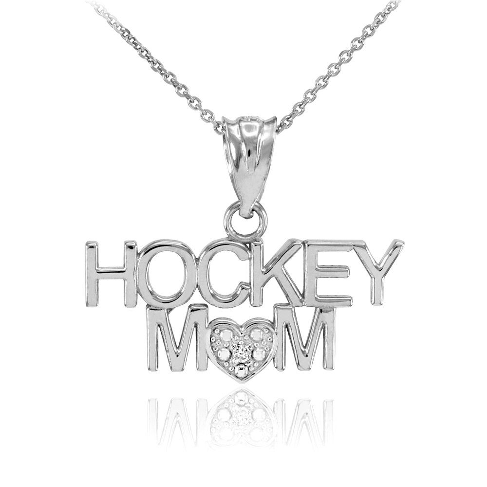 14K White Gold Hockey Mom Heart Pendant Necklace with Diamonds - Perfect Gift for Sports Moms & Hockey Lovers - Game Day Jewelry, Team Spirit Accessory, Mother's Day Present
