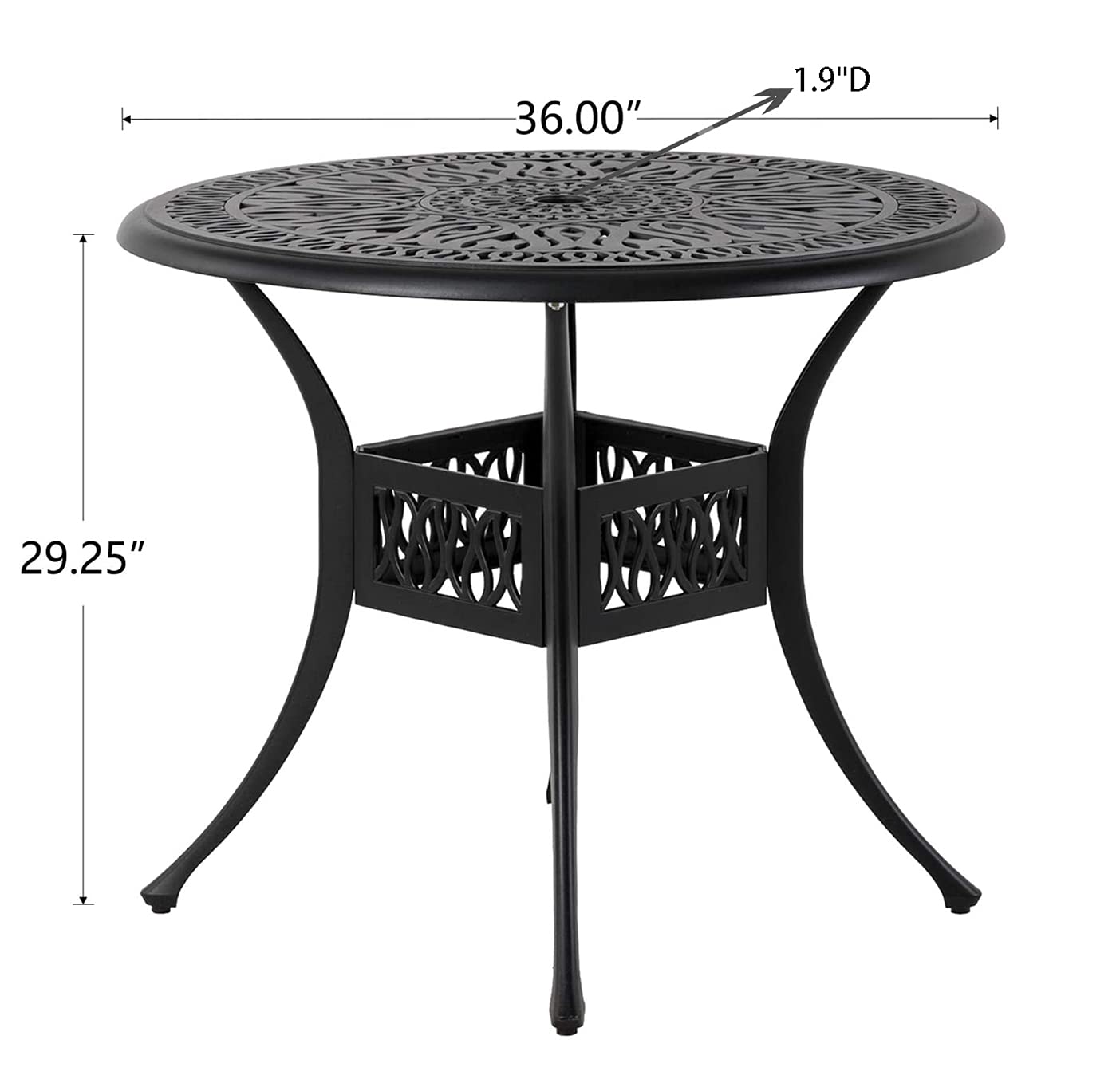 Glitzhome 29 Inch Round Outdoor Patio Dining Table - Durable Cast Aluminum Side Table with 1.9 Inch Umbrella Hole - Perfect for Garden, Backyard, Lawn & Poolside Dining - Weather-Resistant Outdoor Furniture for Entertaining