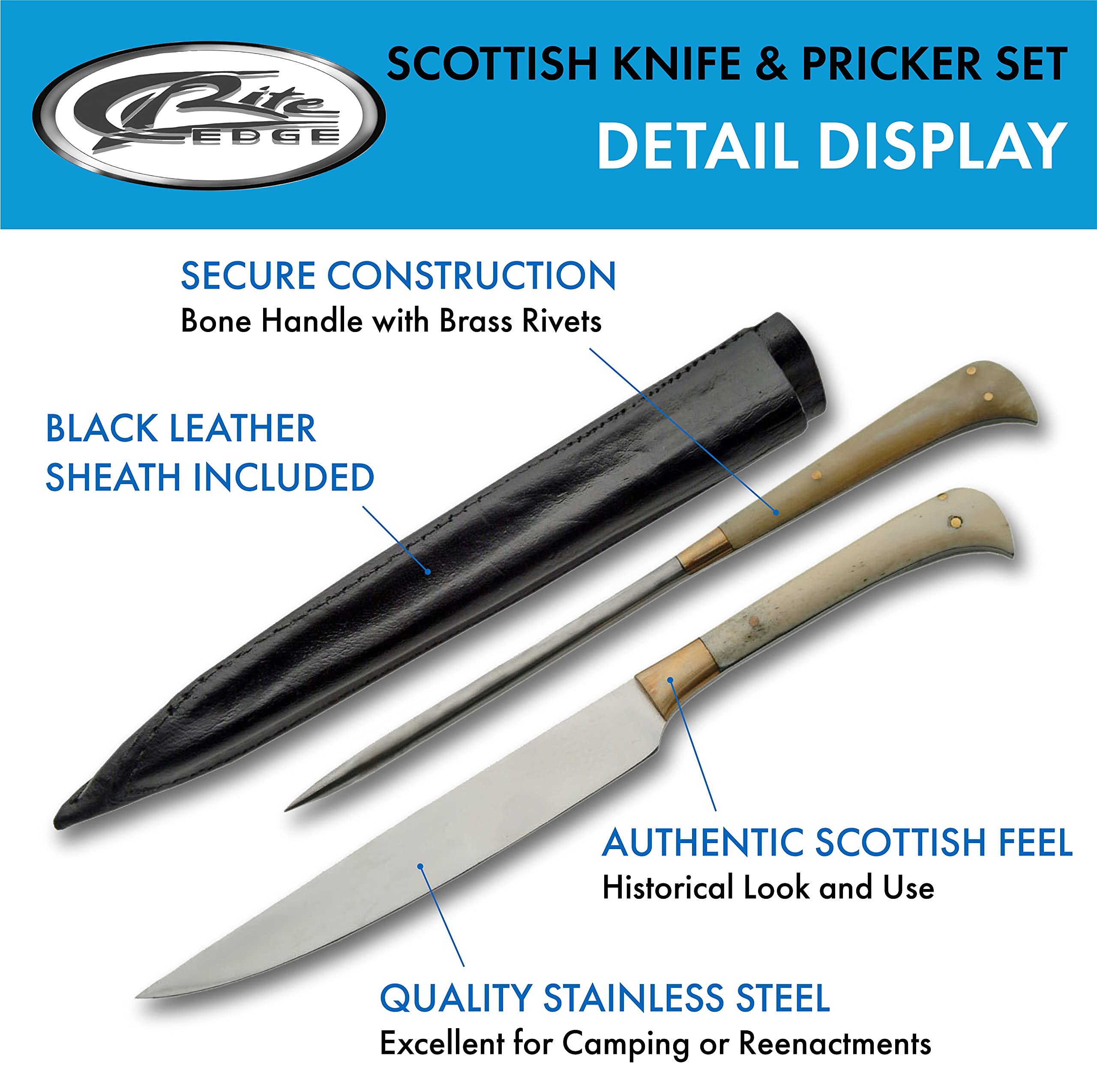 SZCO Supplies Premium Scottish Knife and Pricker Set - Handcrafted Stainless Steel Blade with Leather Sheath - Perfect for Outdoor Camping, Hunting, and Bushcraft Adventures